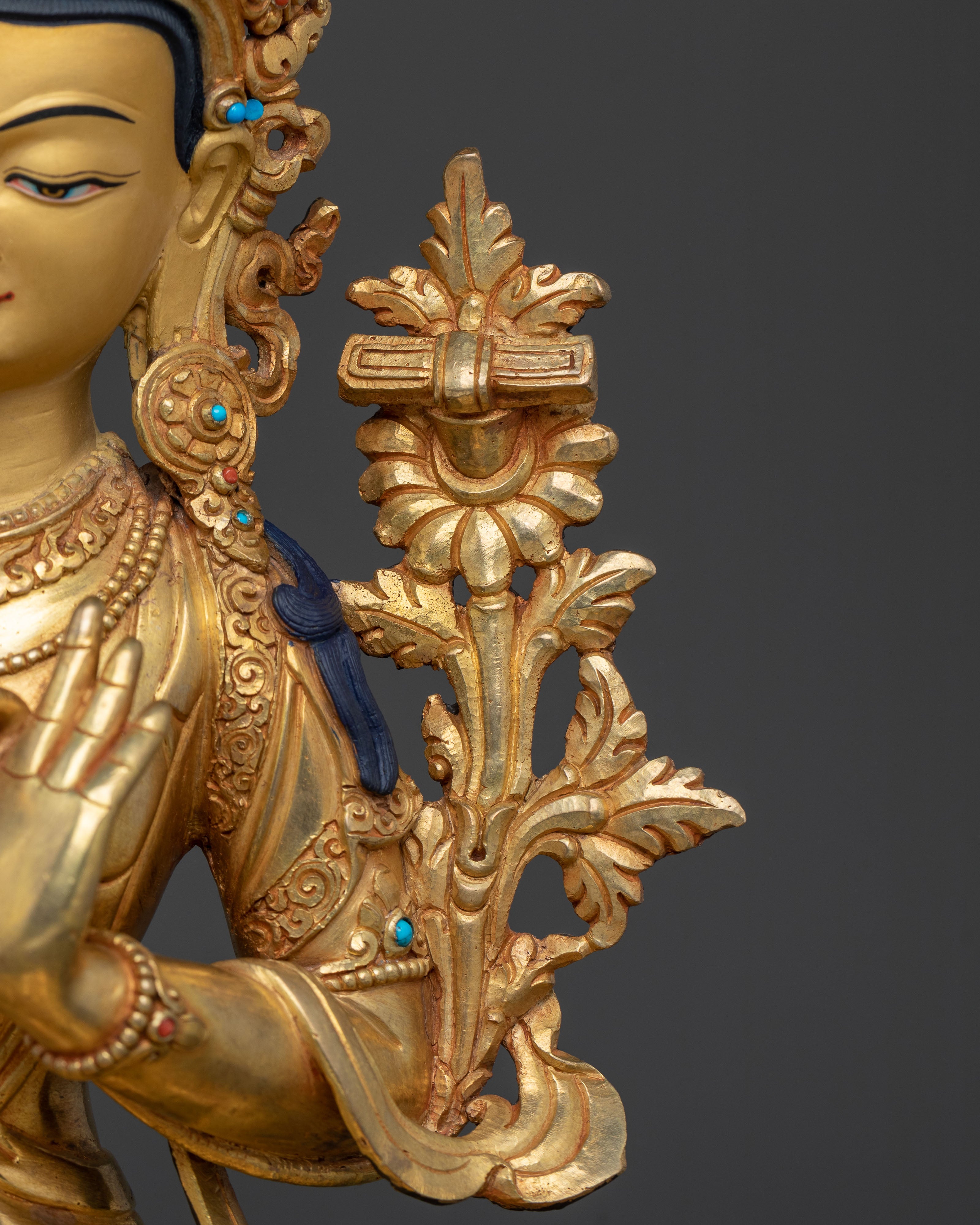 24K Gold Gilded Manjushri Sculpture: Sword of Wisdom