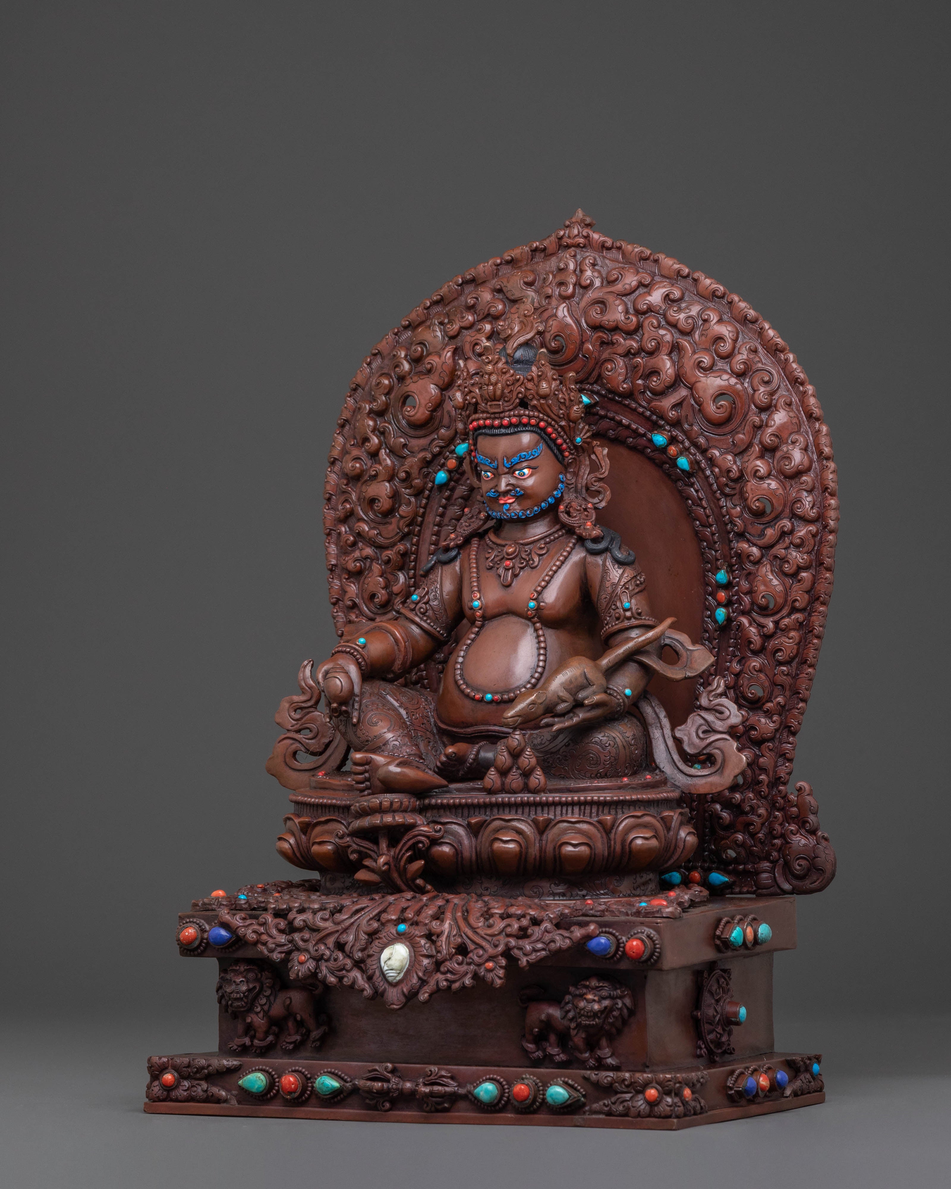 Oxidized Copper Dzambhala Statue with Throne