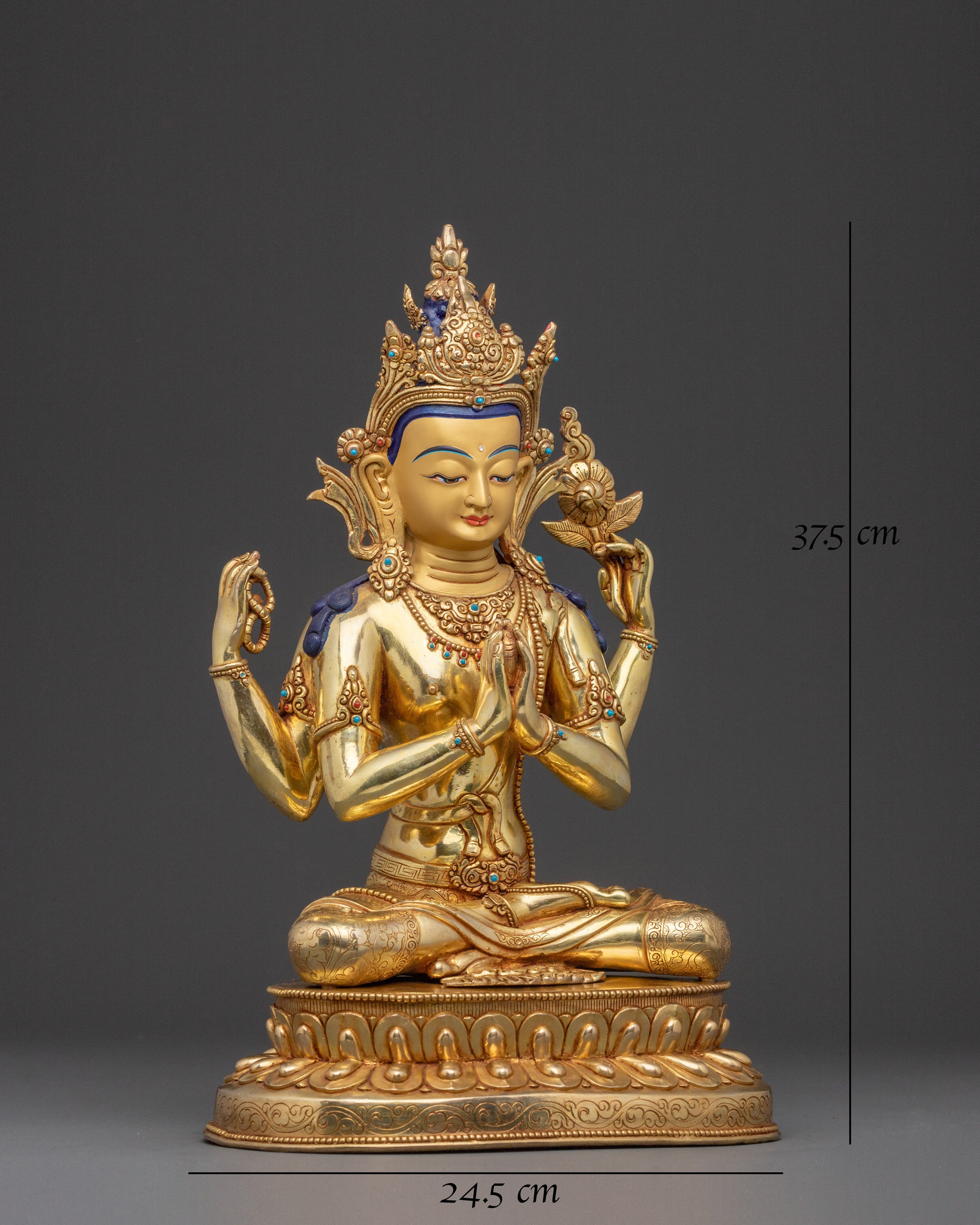 Handcrafted Divine Chenrezig Sculpture | Tibetan Sacred Sculpture