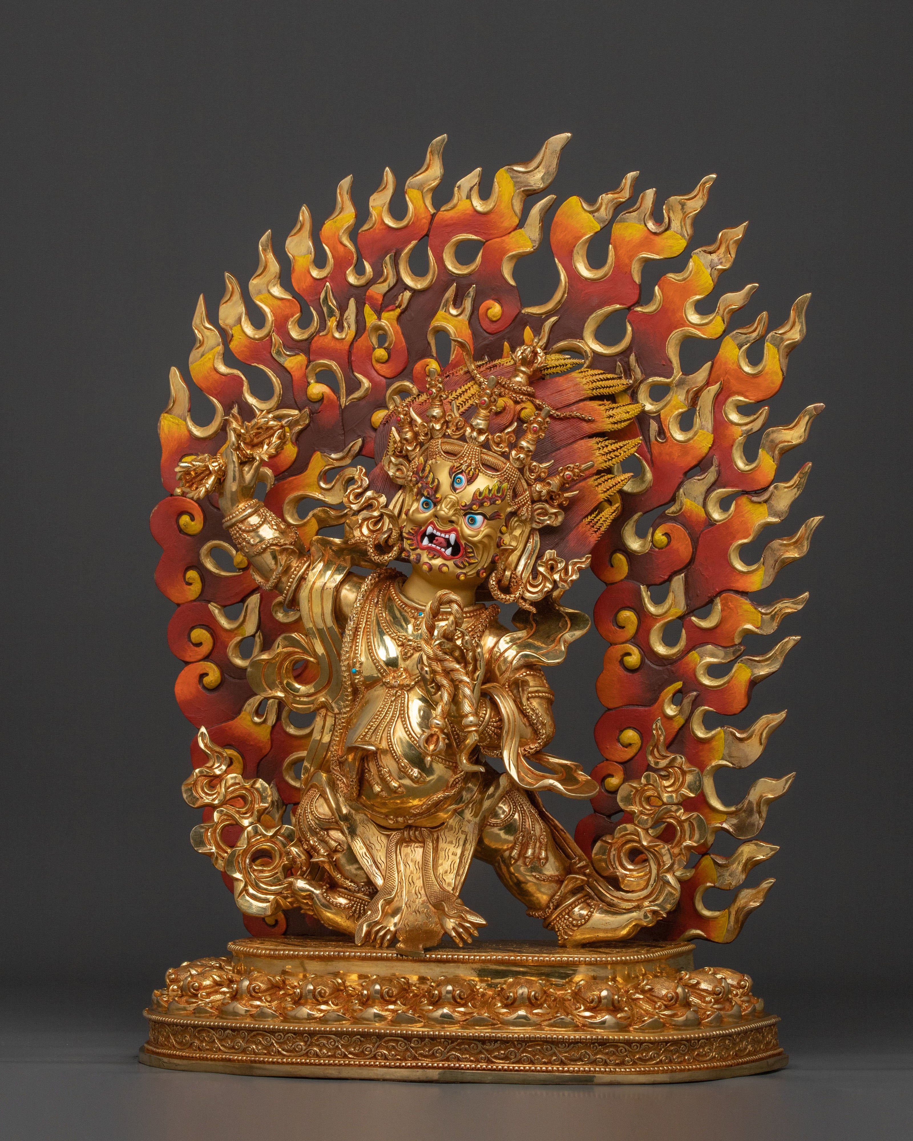 Radiant 24K Gold Gilded Wrathful Vajrapani Buddhist Sculpture