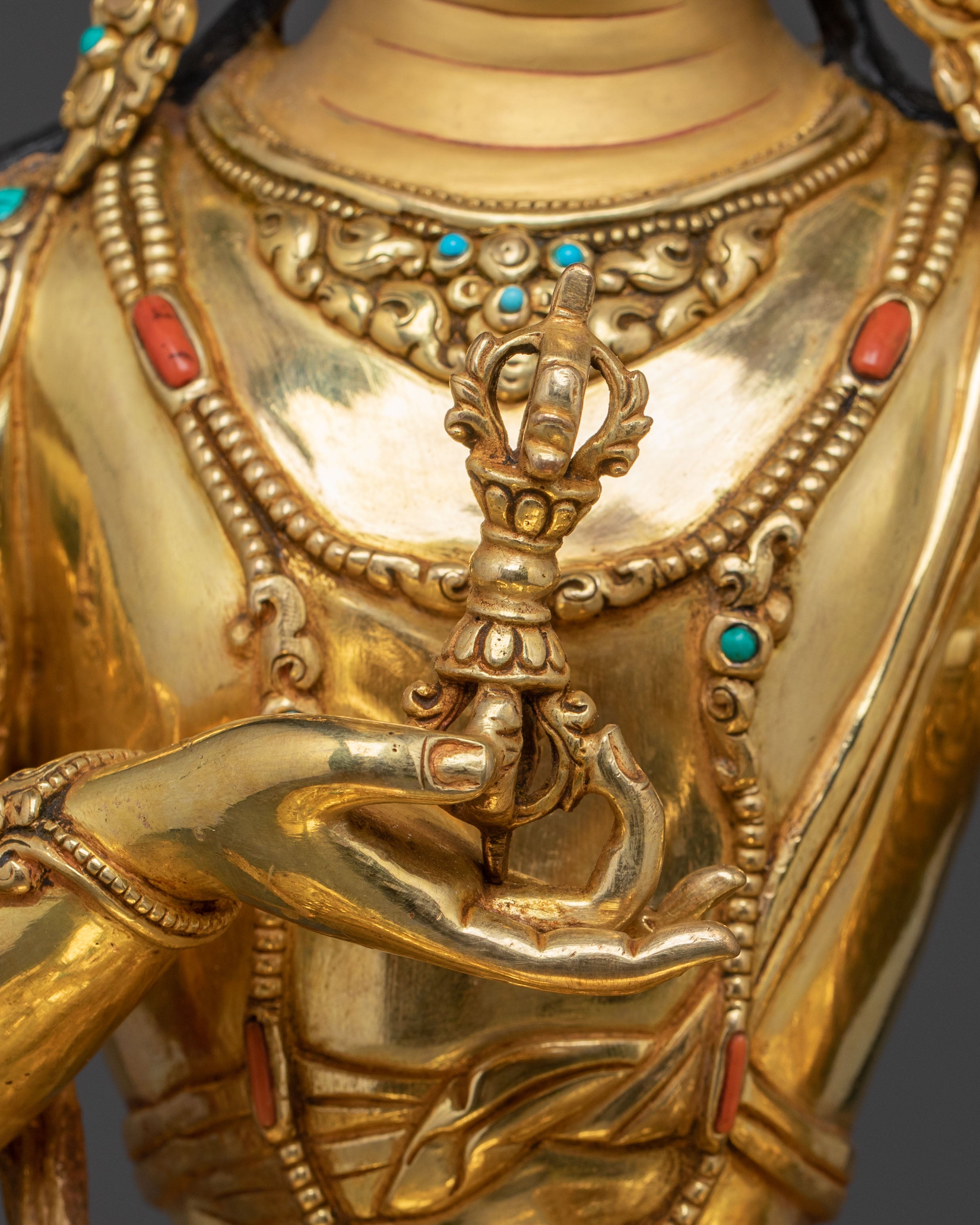 Vajrasattva's Pure Essence: A Sacred Vajrayana Vajrasattva Sculpture in 24K Gold