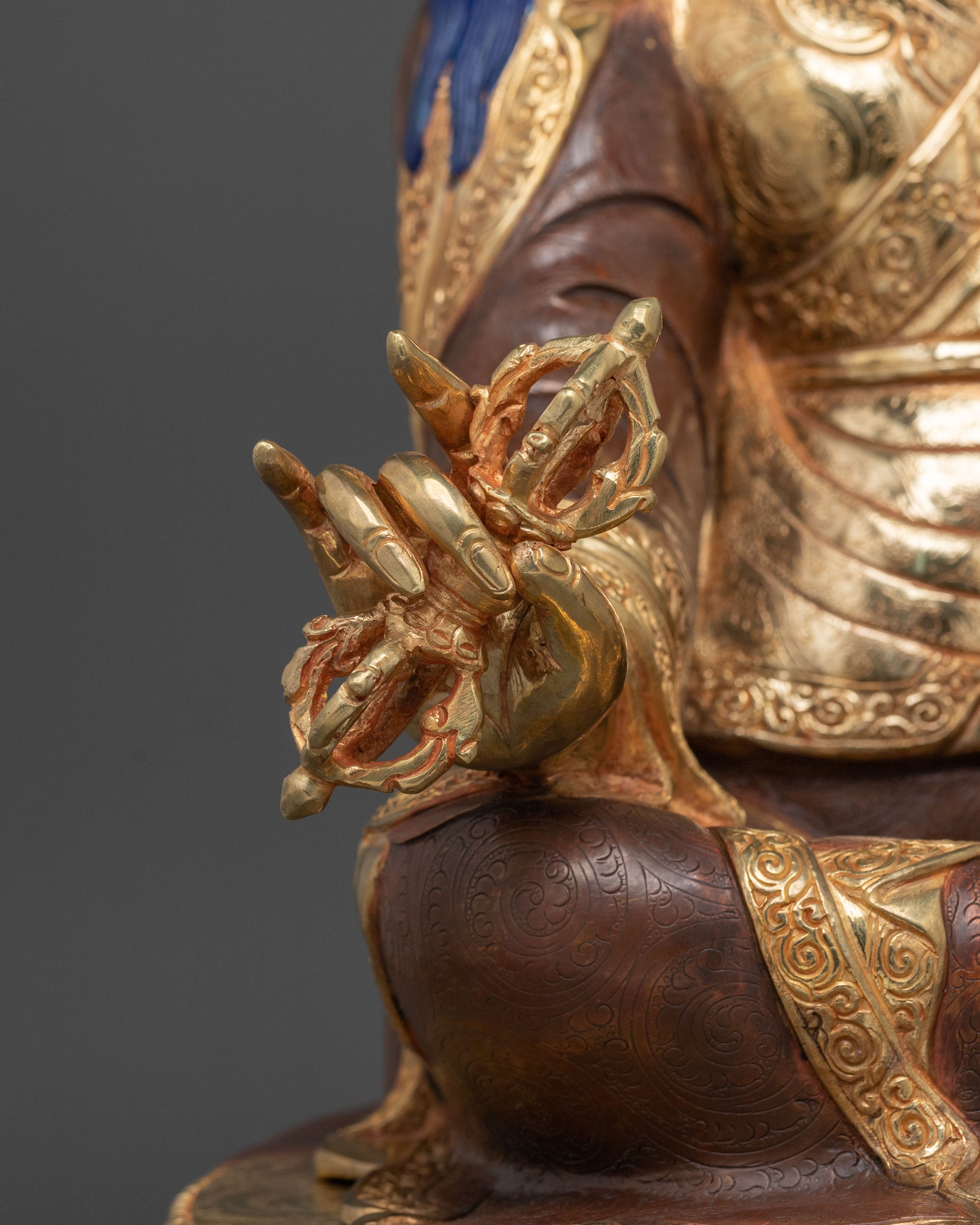 Guru Rinpoche Buddhist Altar Decor Statue in Pure 24K Gold