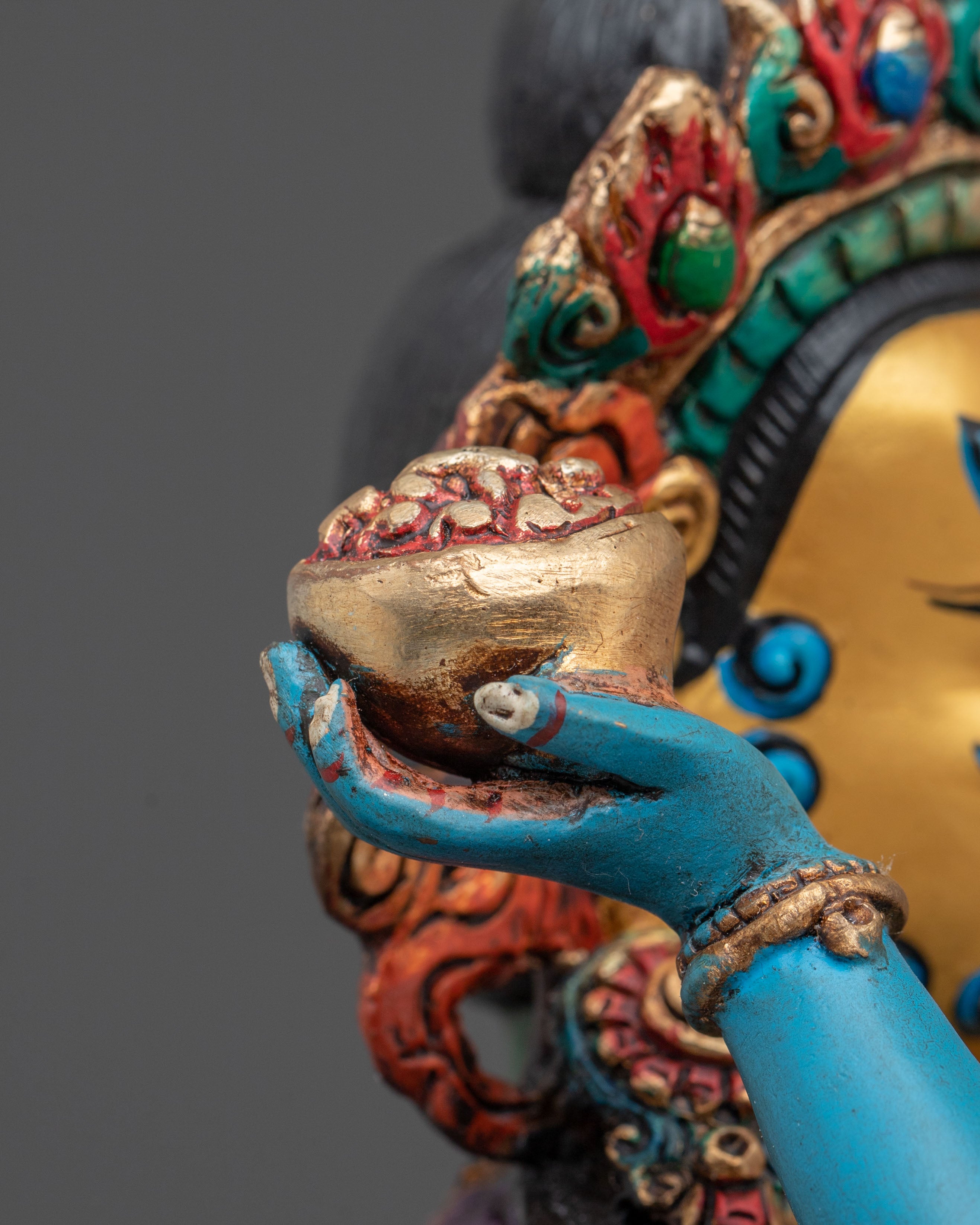 Green Dzambhala Statue | Copper Figurine of Wealth Deity