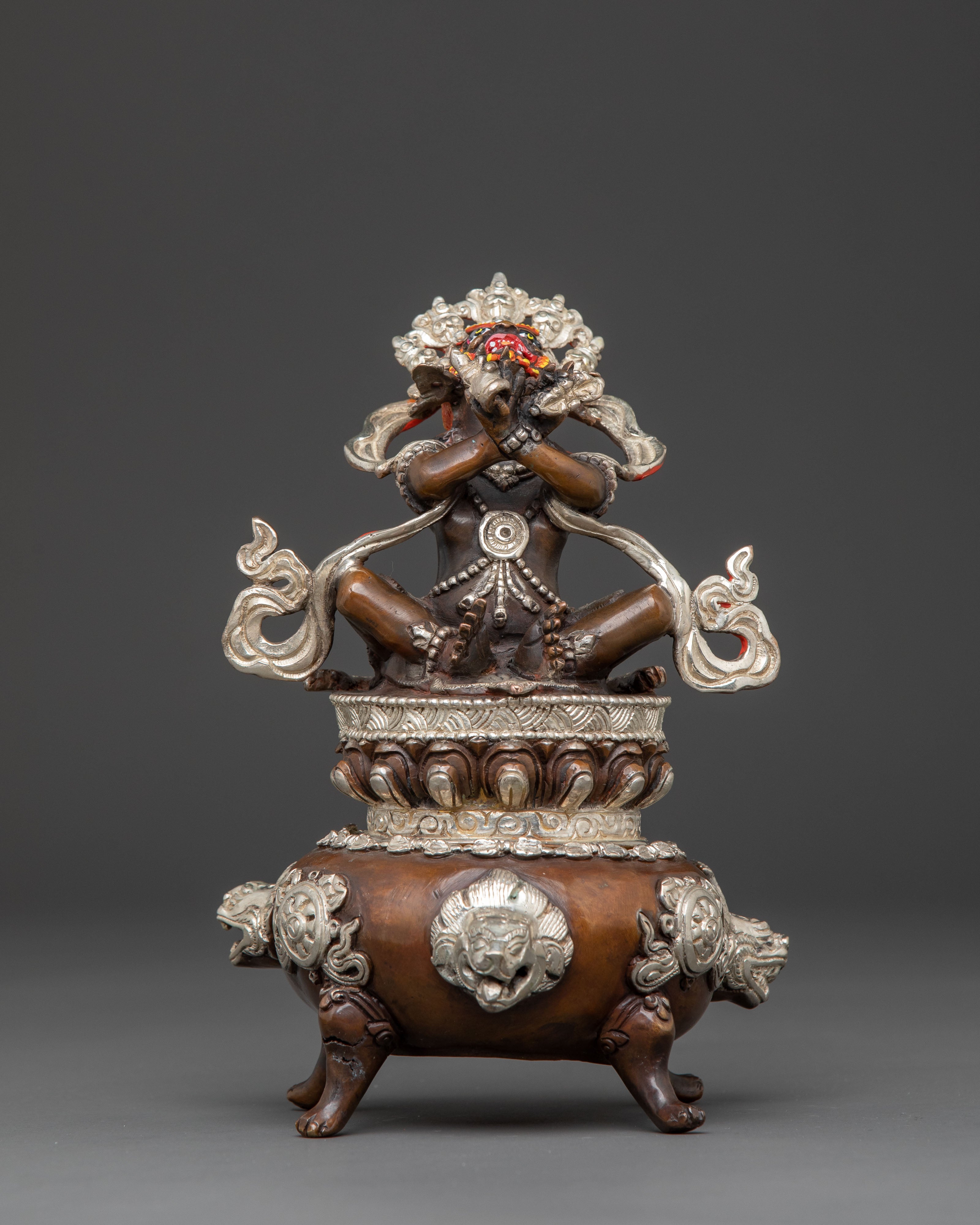 Vajradhaka Sacred Flame Statue – Oxidized Copper & Silver Sculpture