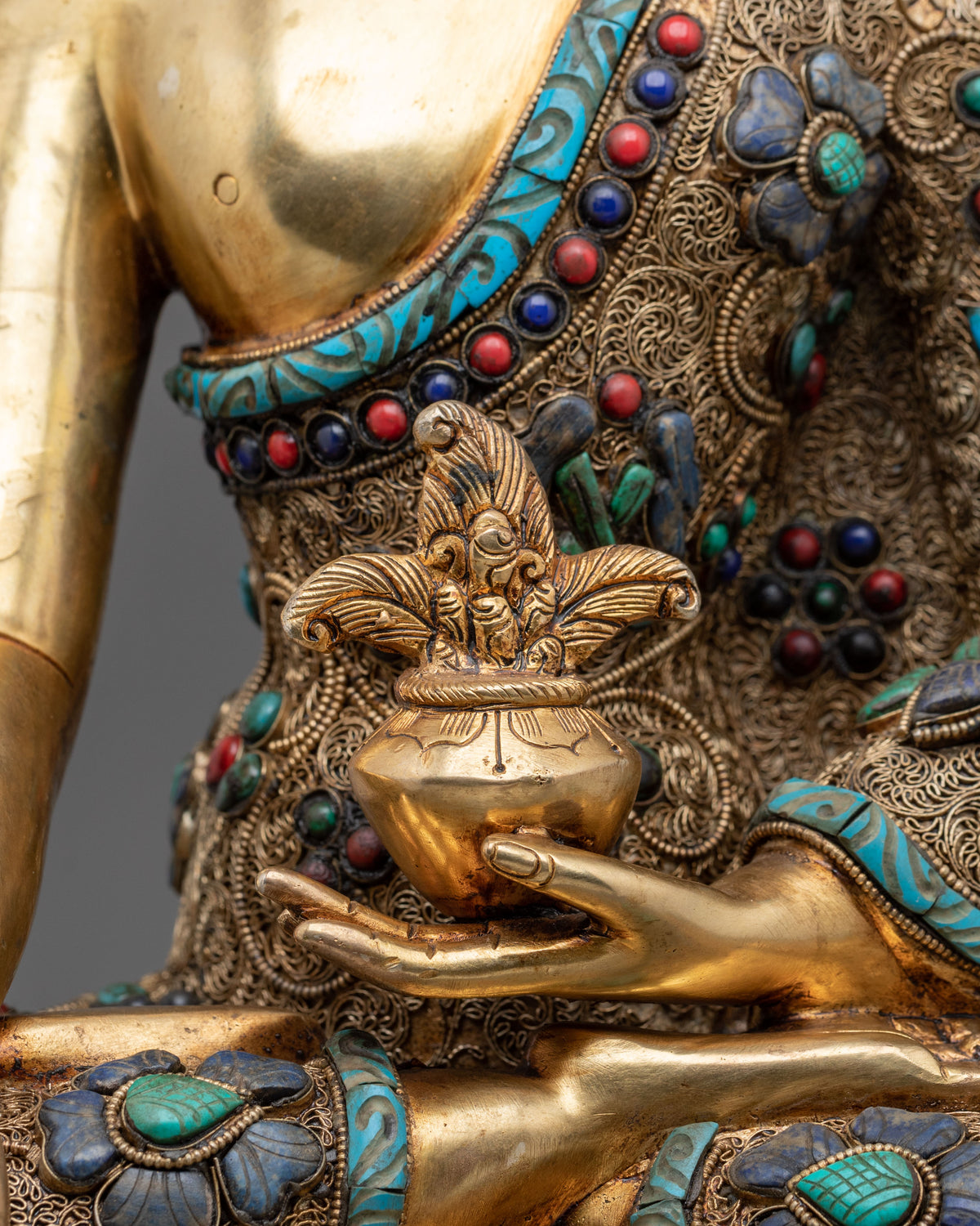 Tibetan Handcrafted Three Buddhas Statue Set with 24K Fire Gold Gliding