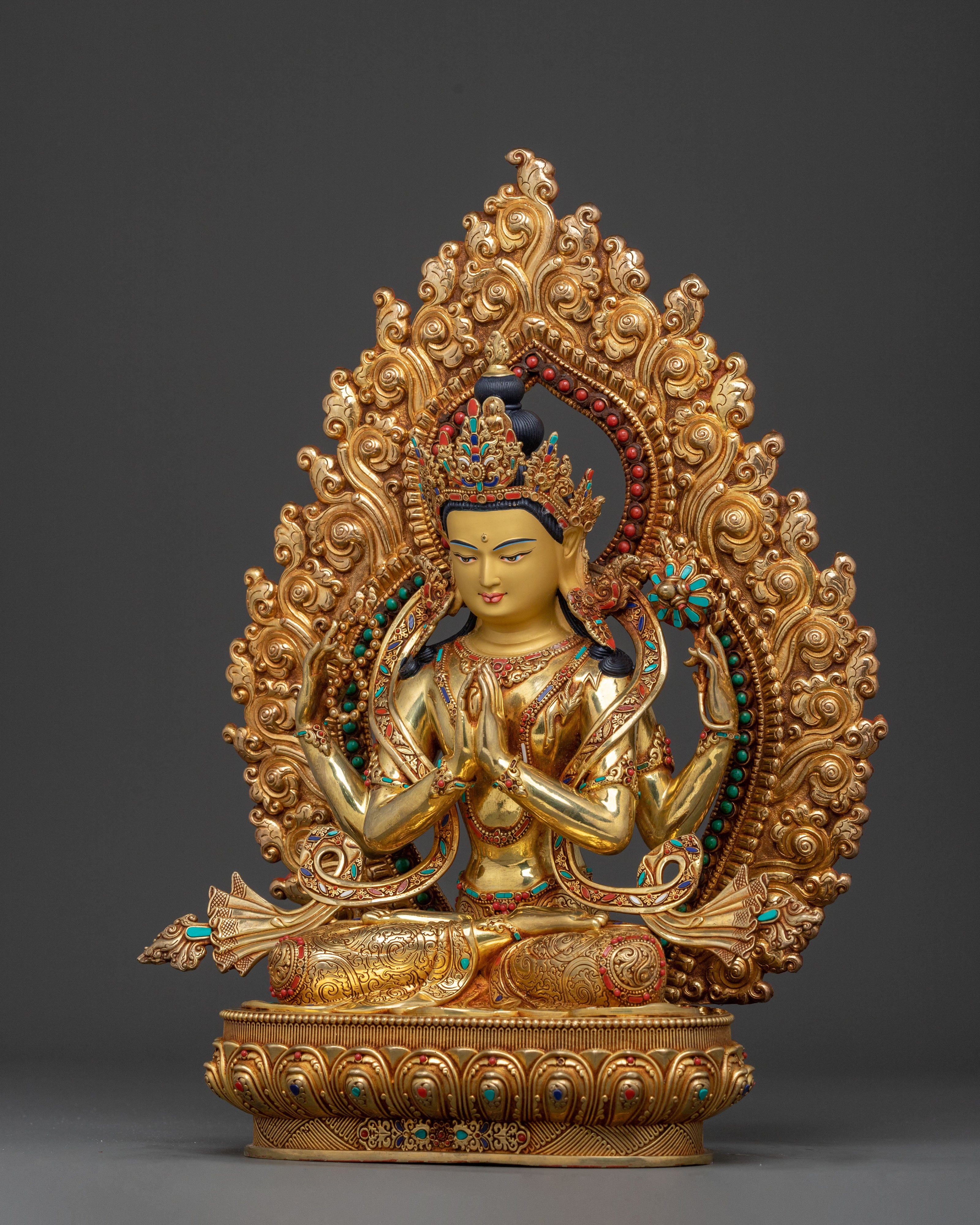 Chenrezig Sacred Statue: 24K Gold Gilded Bodhisattva