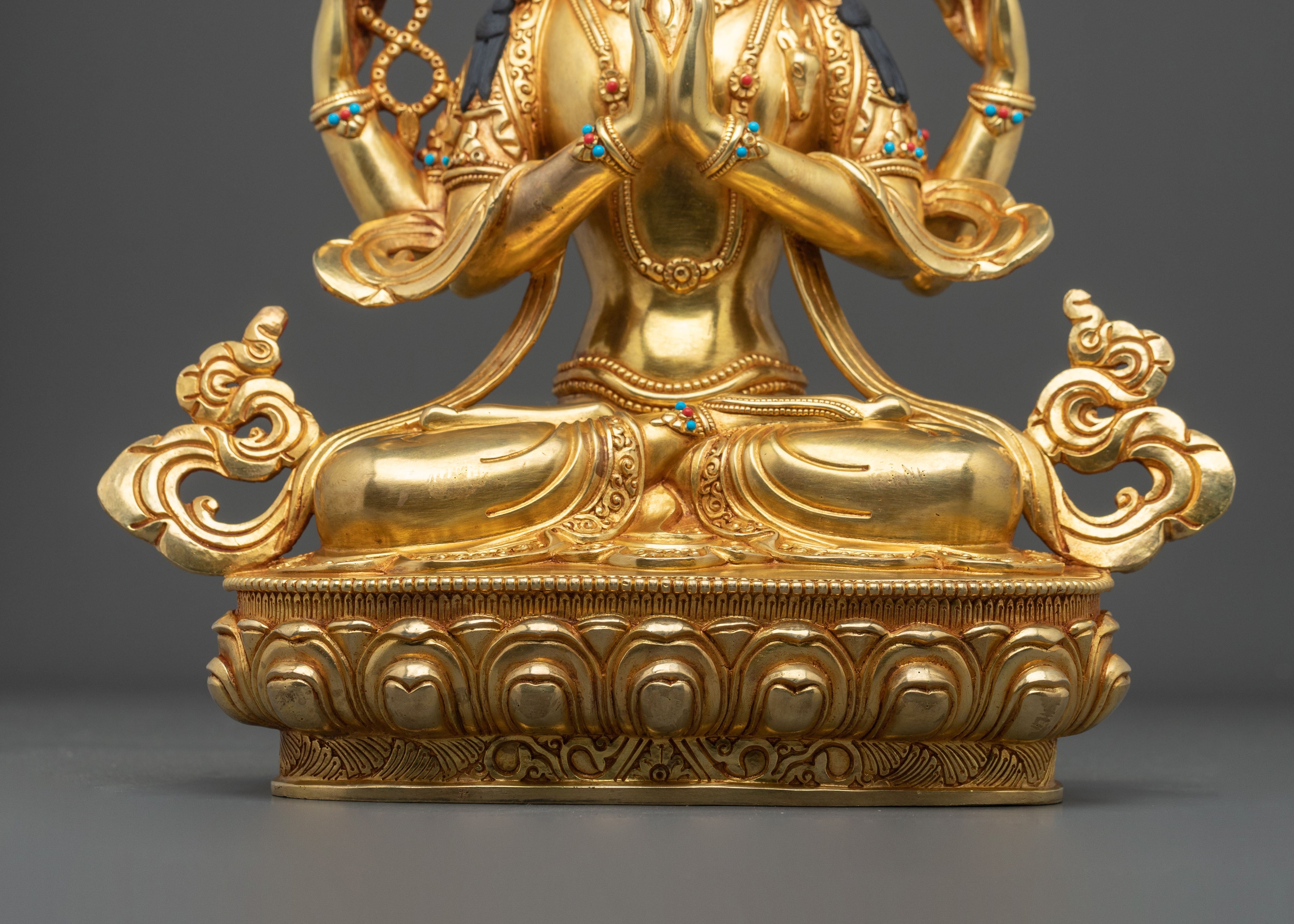 Four-Armed Chenrezig 24K Gold Gilded Statue | Compassionate Radiance