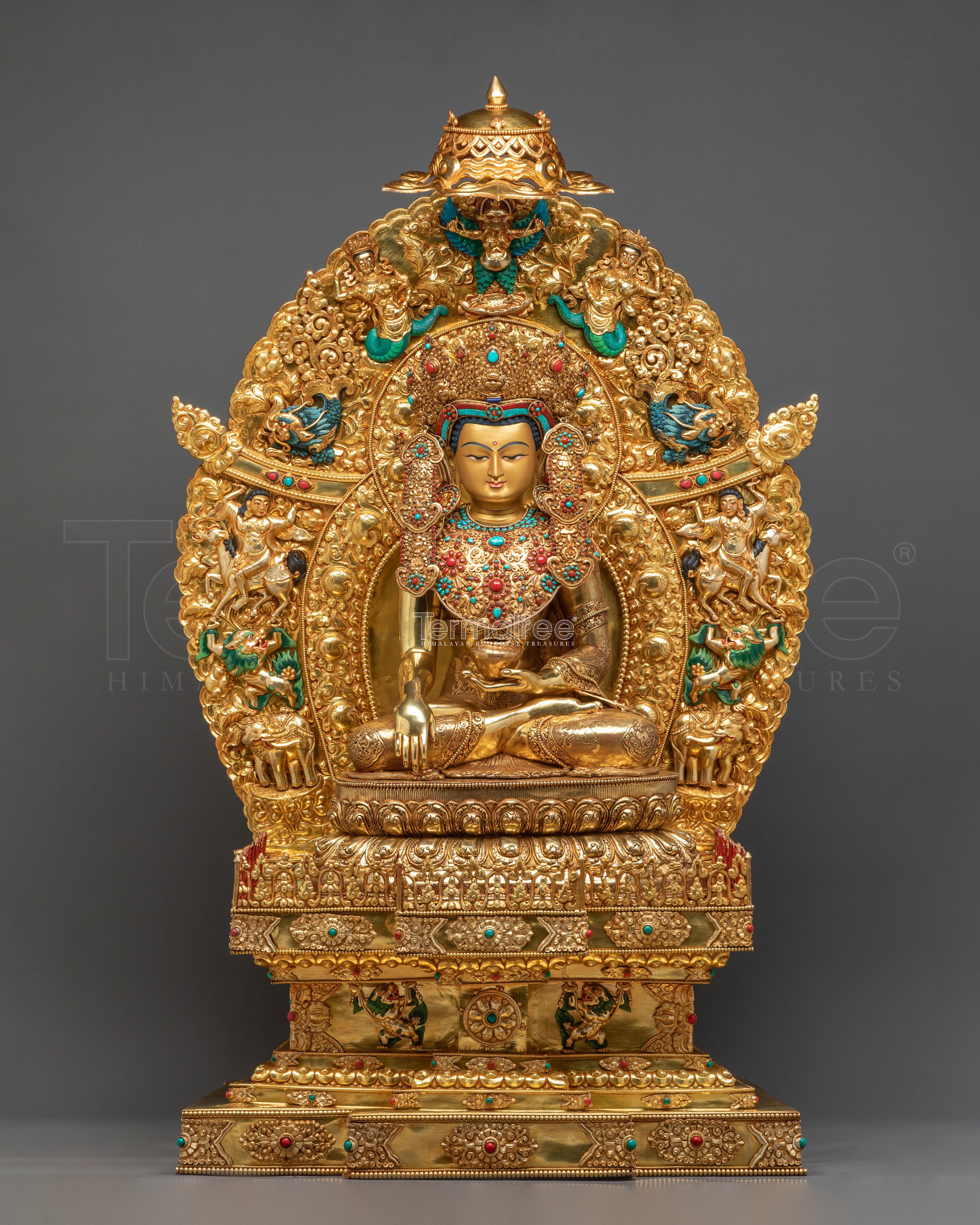 Crown Shakyamuni Buddha Statue Seated on Throne