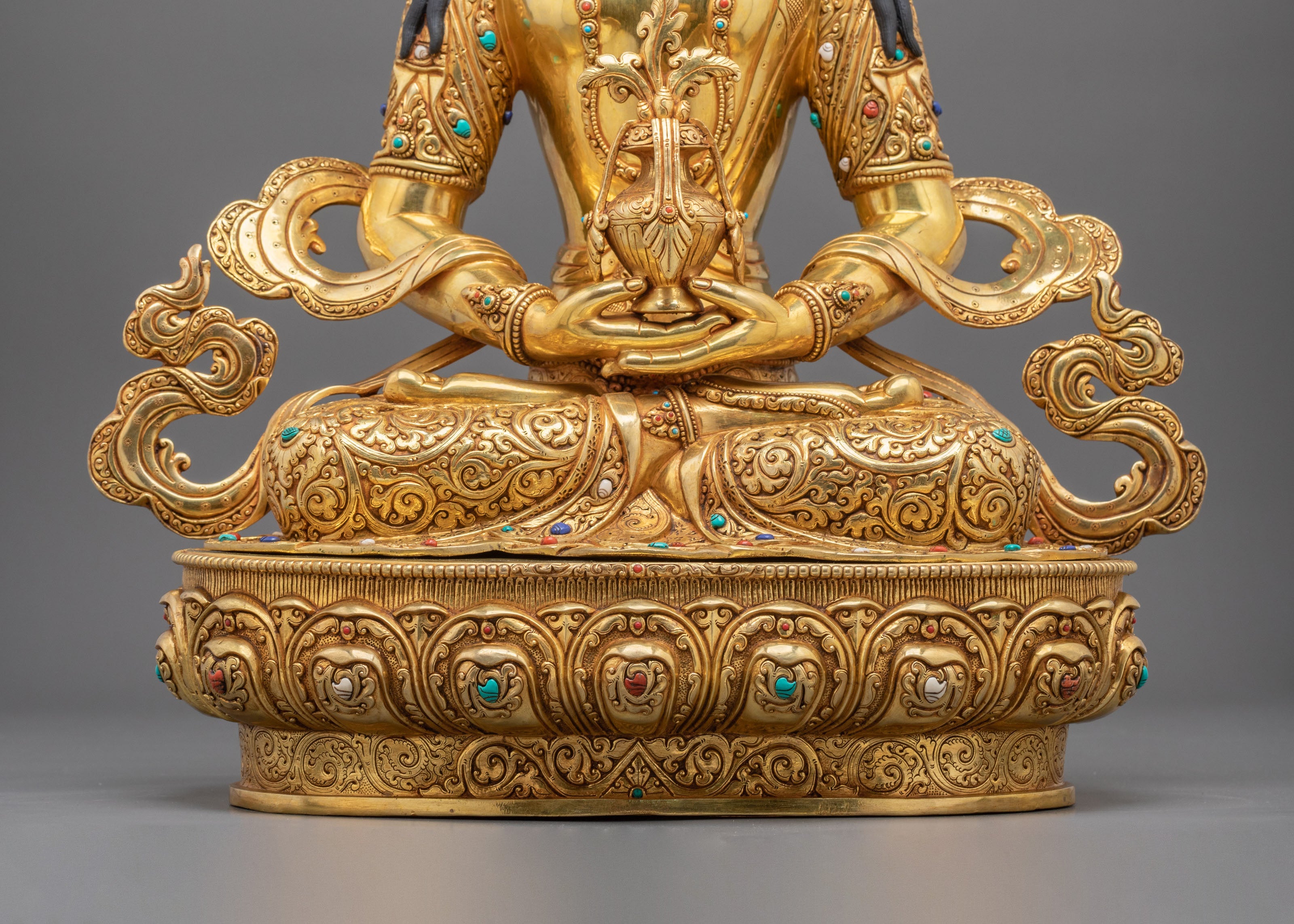 Amitayus Sculpture | Gemstones Adorned Copper Figurine
