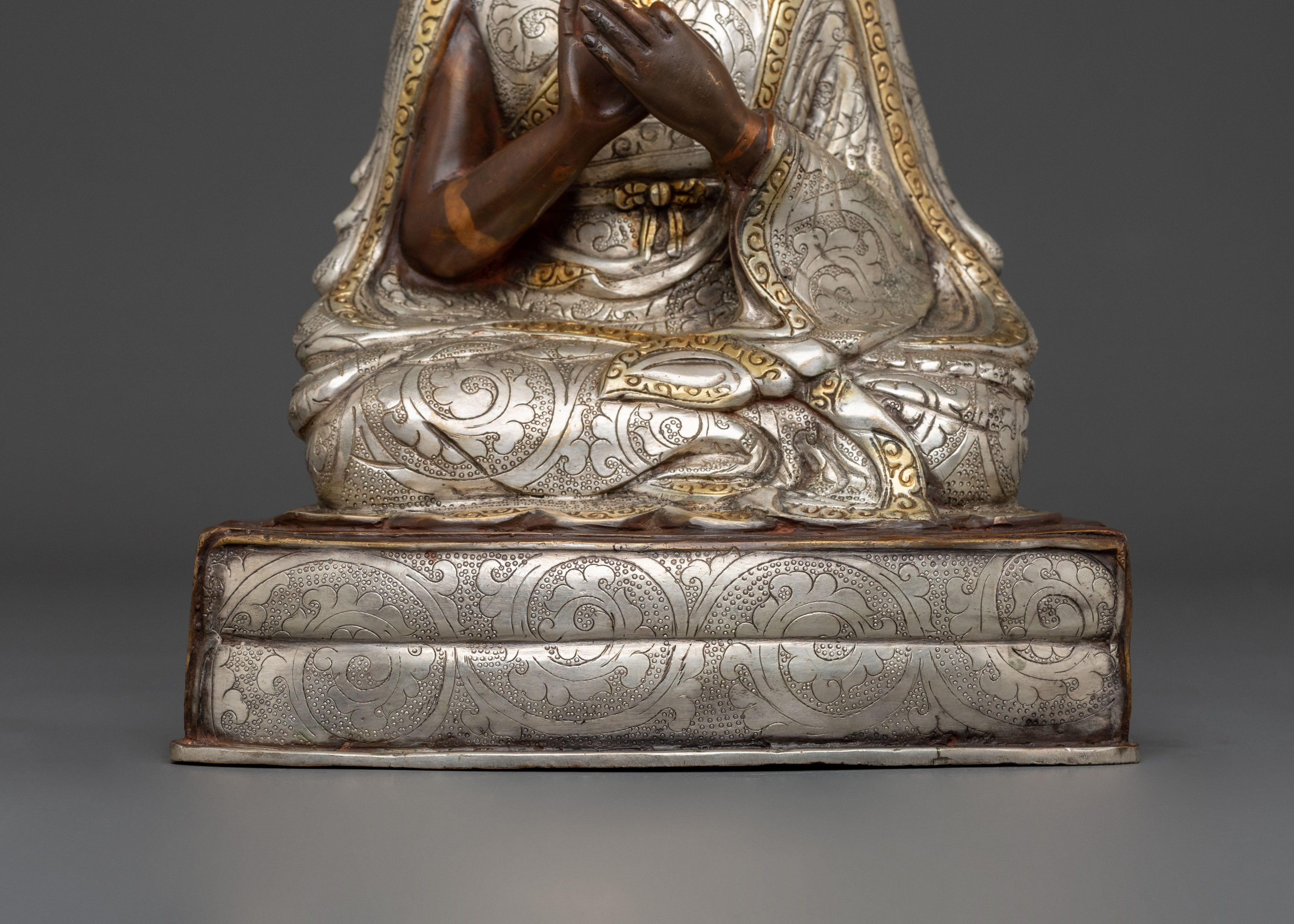 Buddhist Master Karmapa Sculpture: Handcrafted Gold and Silver Gilded Art