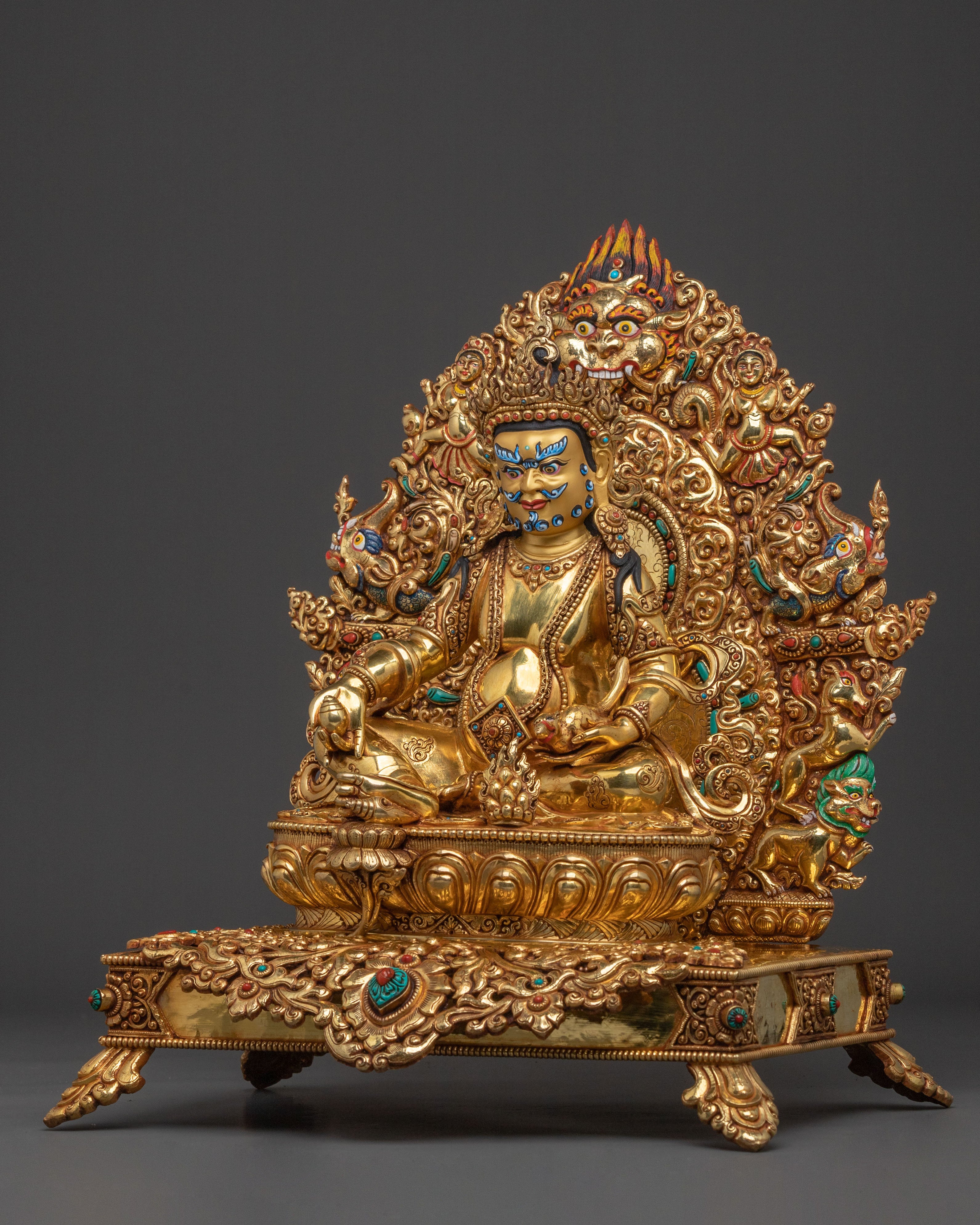 Yellow Dzambhala Statue on Throne | Wealth Deity