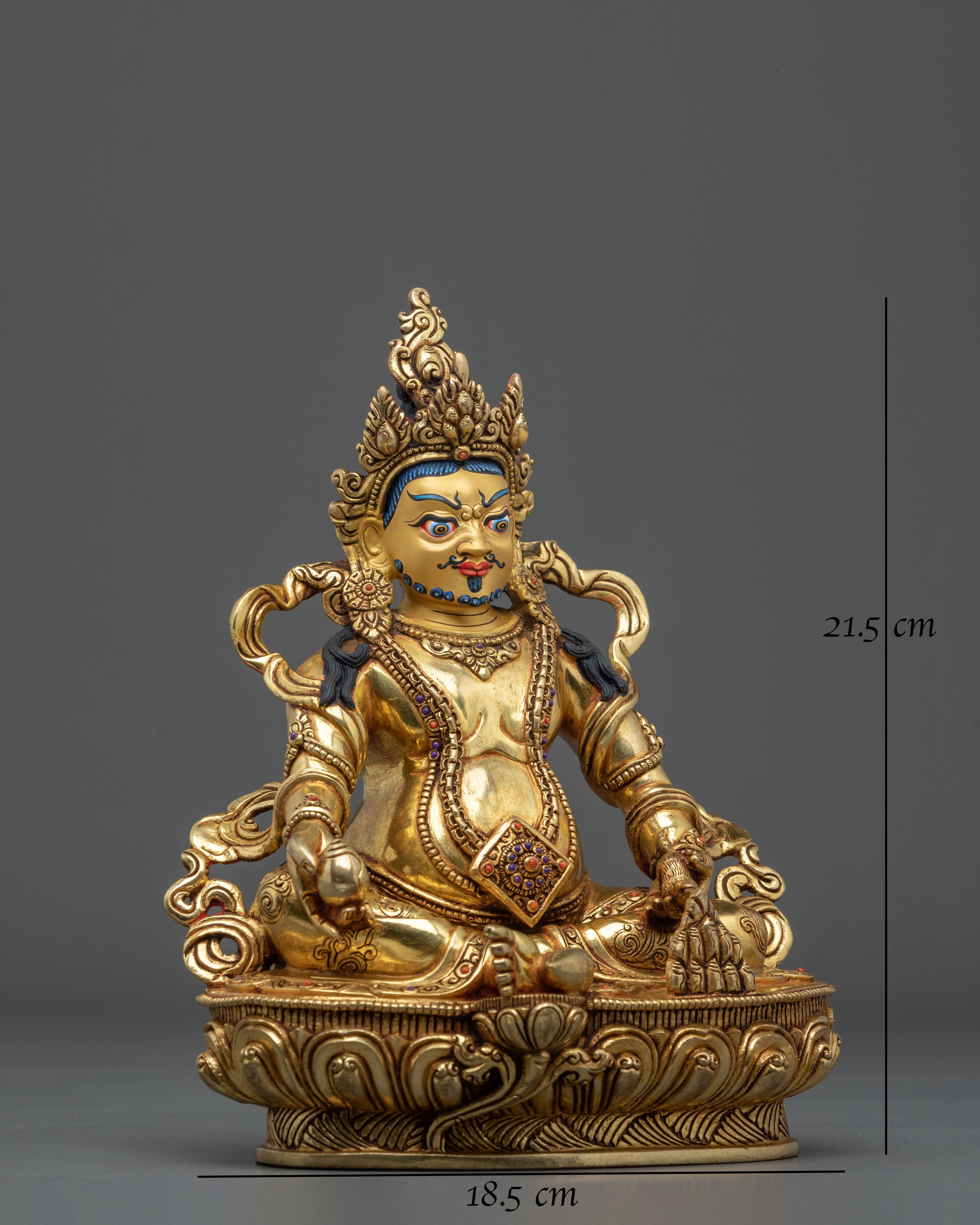 Handmade Dzambhala Copper Statue | 24K Gold Gilded Wealth Deity
