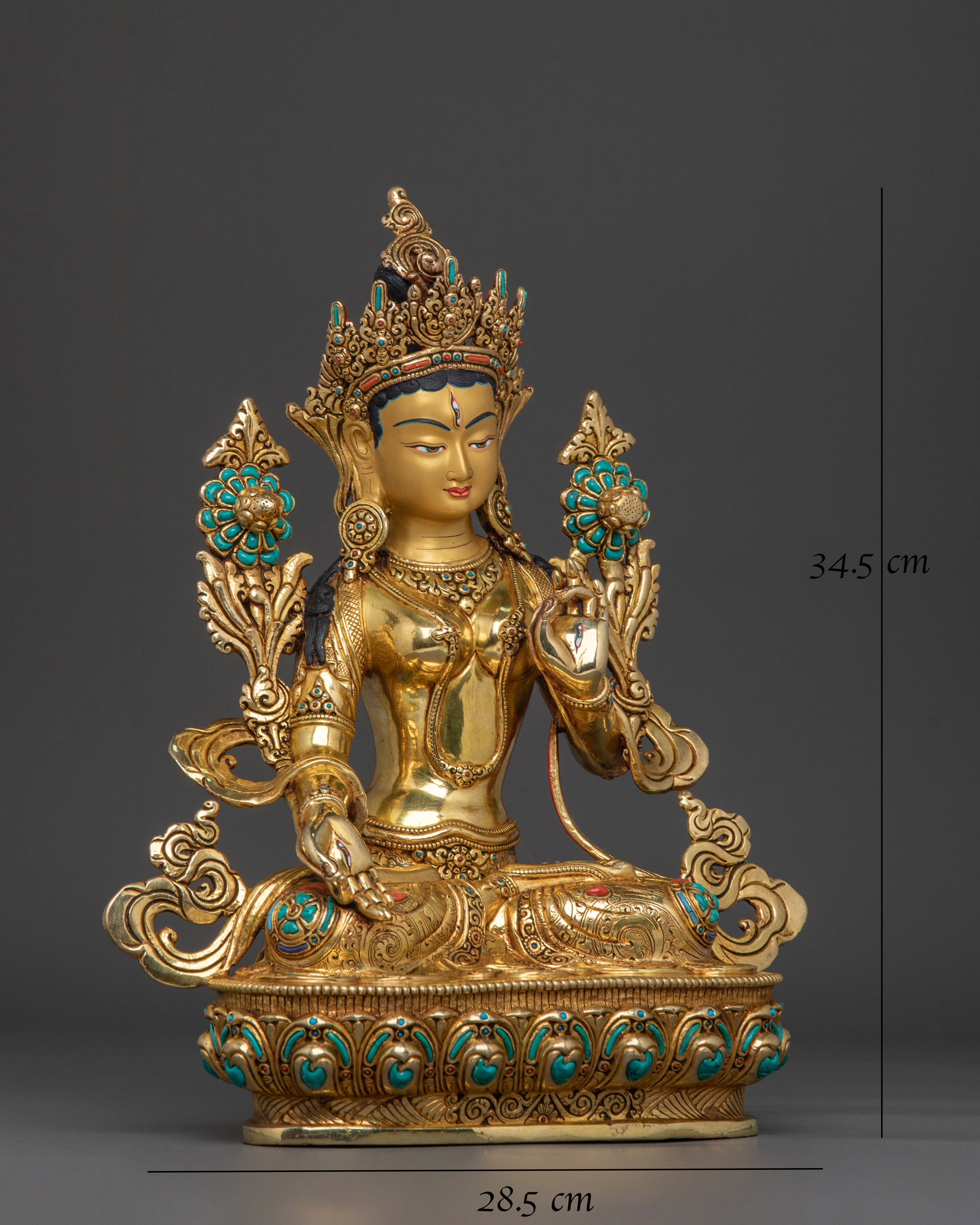 White Tara Tibetan Buddhist Statue | Gold Gilded Copper Sacred Sculpture