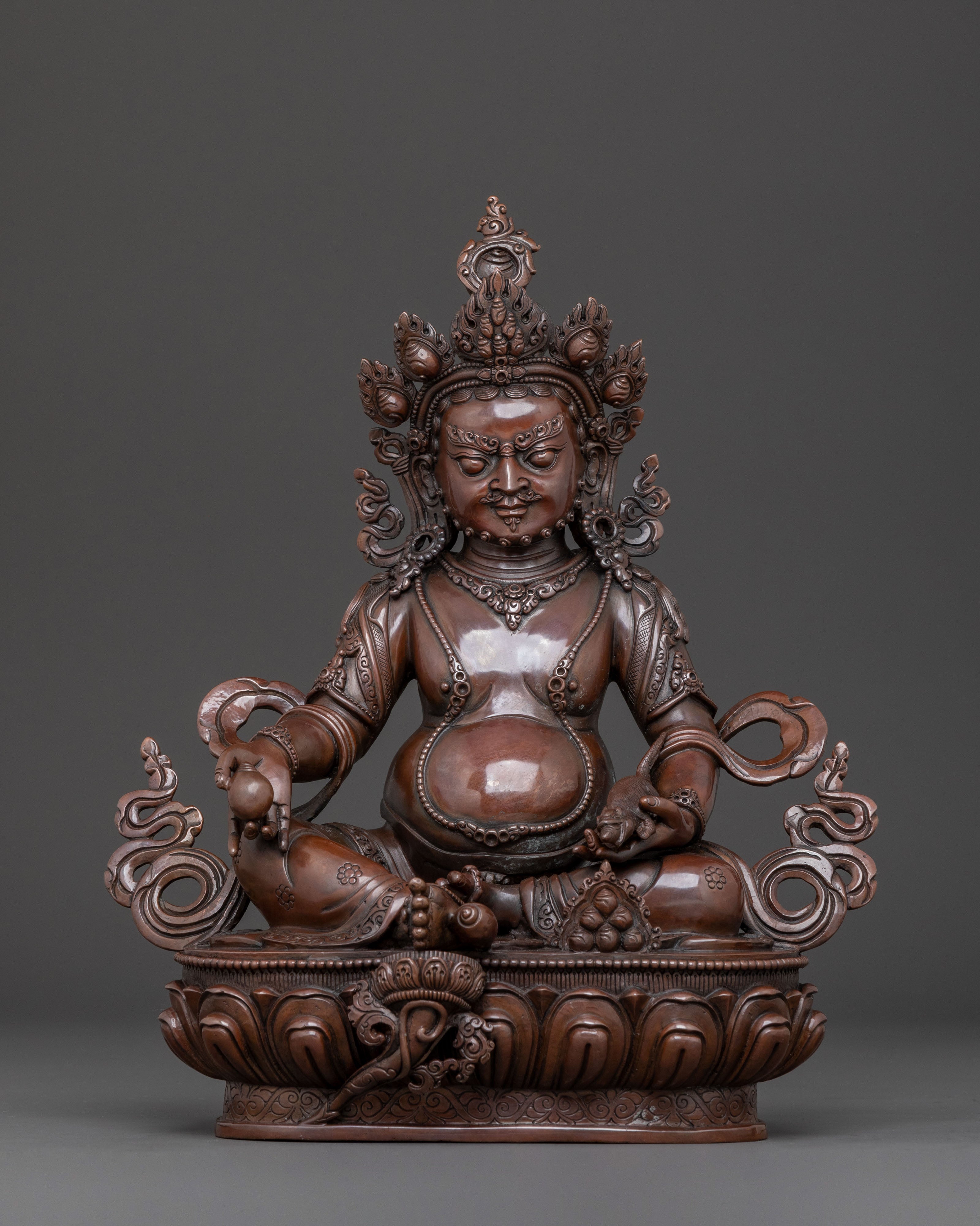 Dzambhala Sacred Tibetan Statue in Oxidized Copper