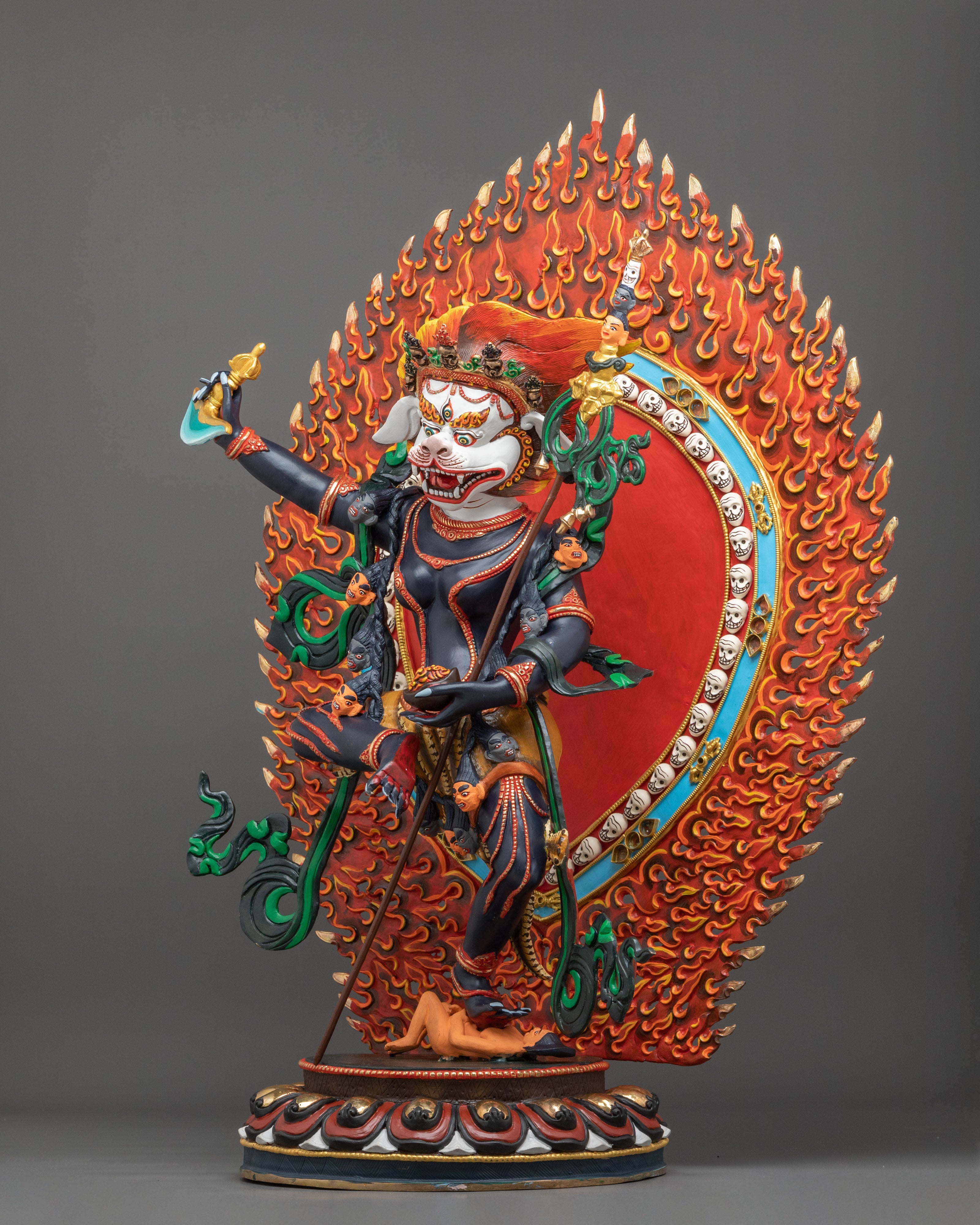 Simhamukha Statue | 24K Gold Gilded Buddhist Figurine