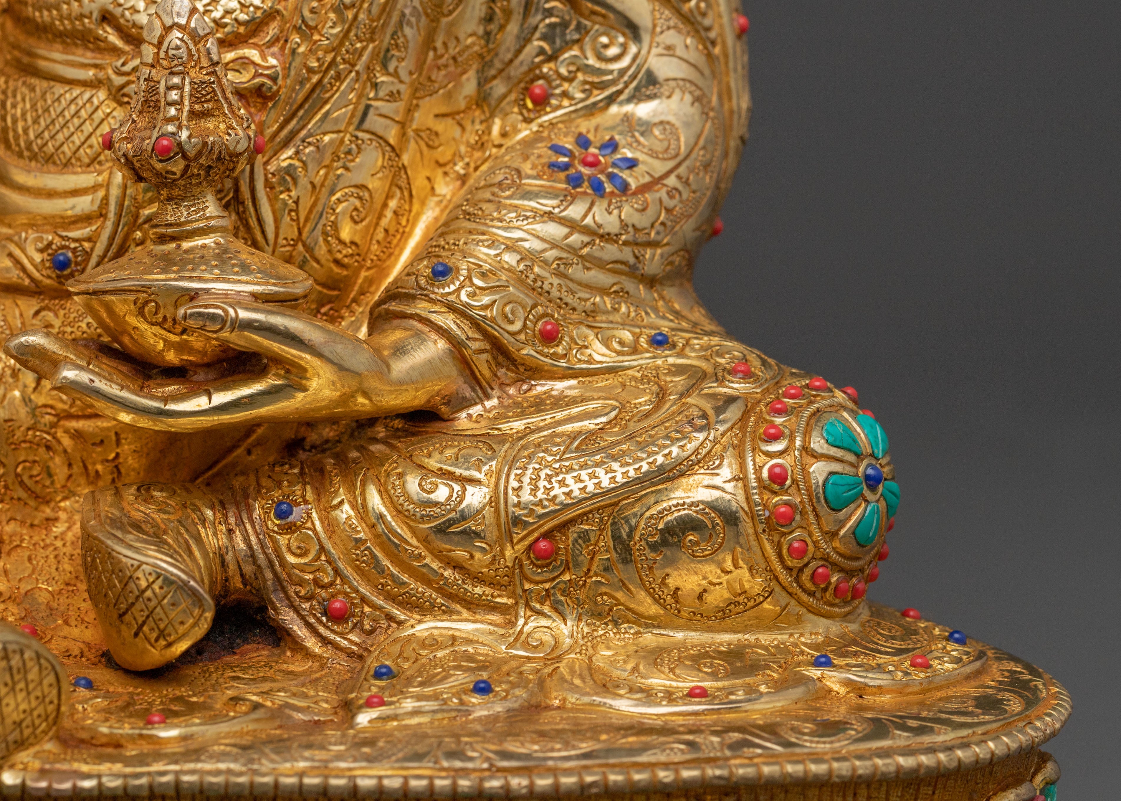 24K Gold Gilded Guru Rinpoche Blessing Statue – Authentic Nepalese Artistry