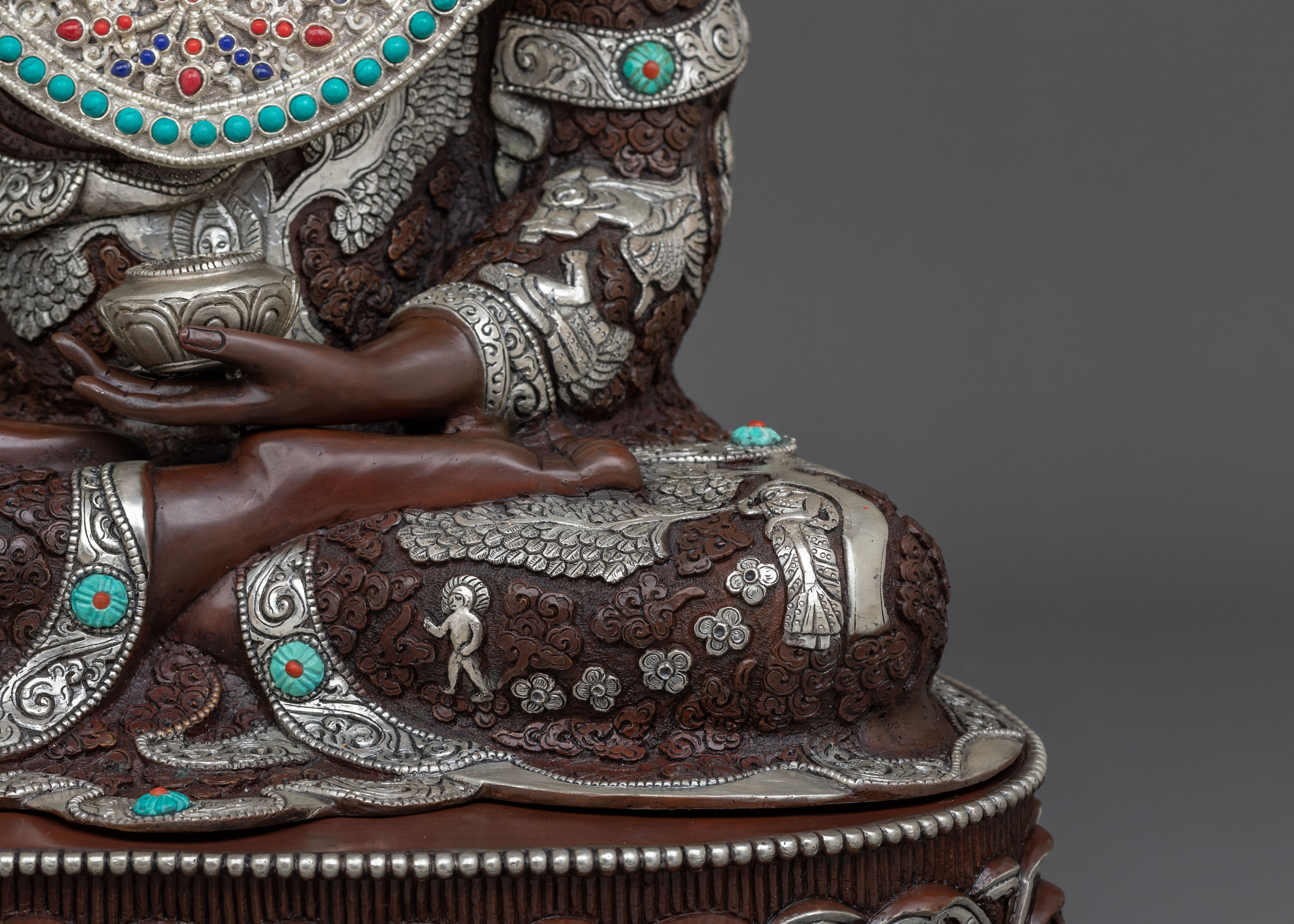 Crown Shakyamuni Buddha Oxidized Sculpture | Silver Plated