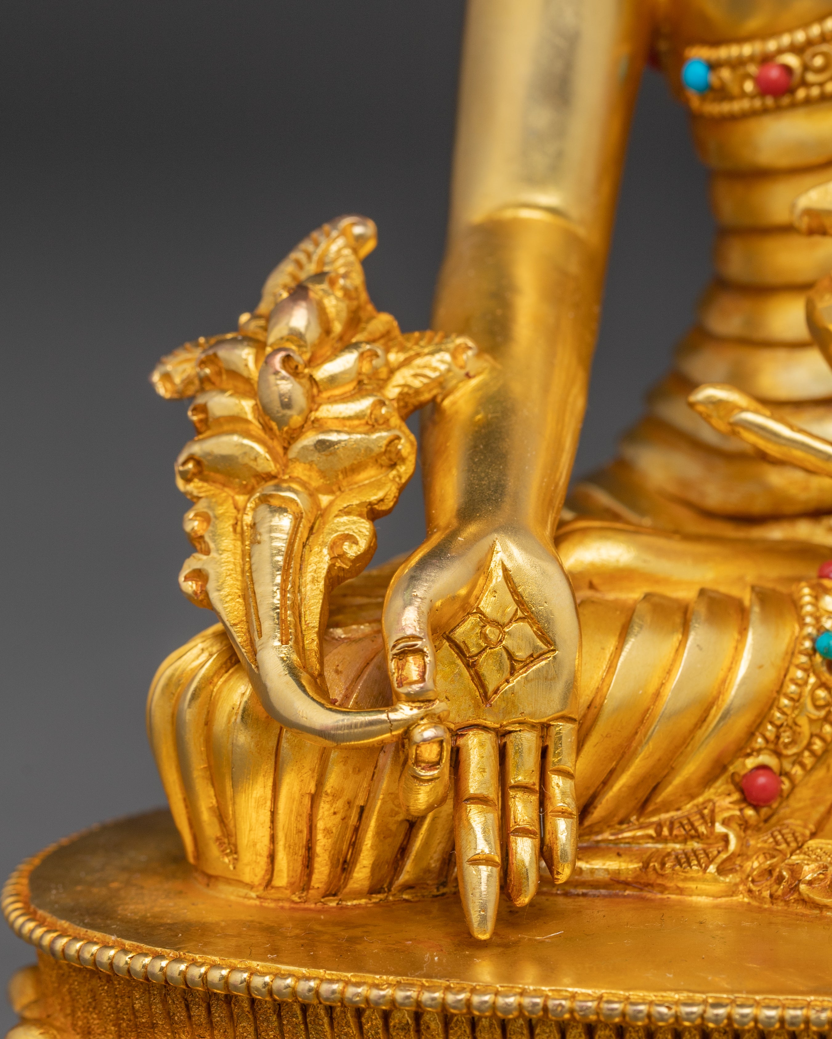 Himalayan Handmade Three Buddha Statue Set: 24K Gold Gilded