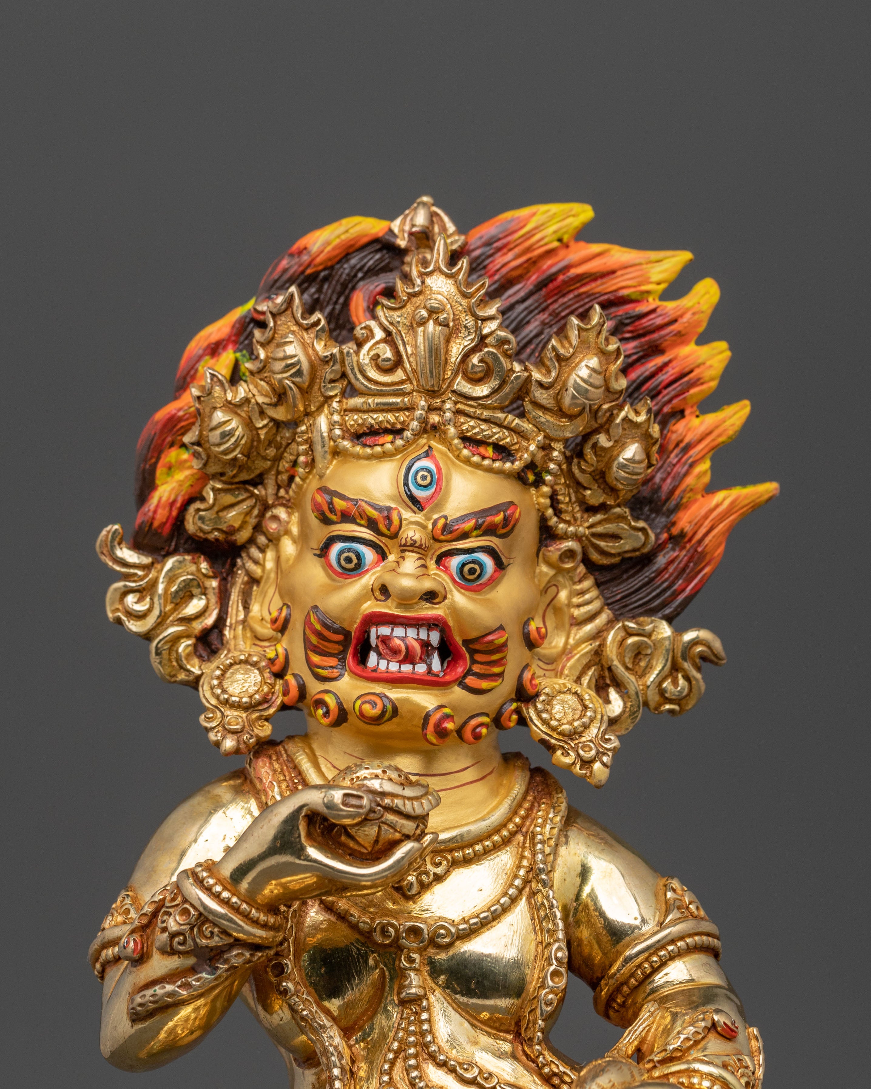 Black Dzambhala Fire Gold Gilded Statue | Wealth God
