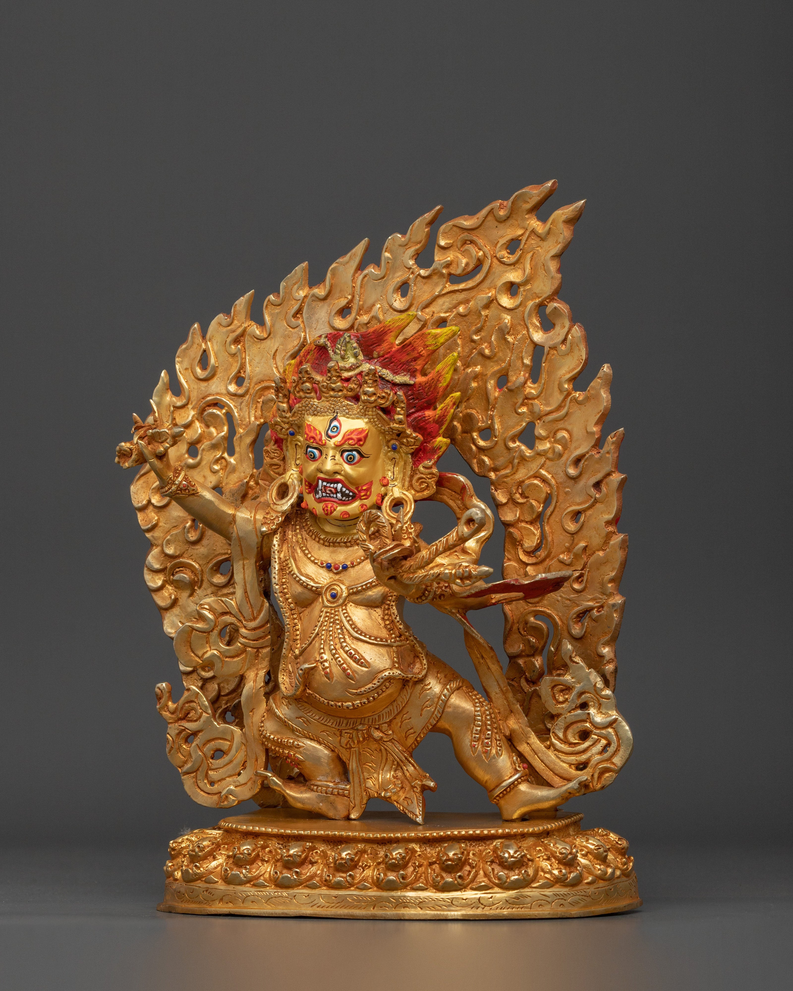 24K Gold Gilded Vajrapani Statue: Wrathful Deity and Thunderbolt Holder