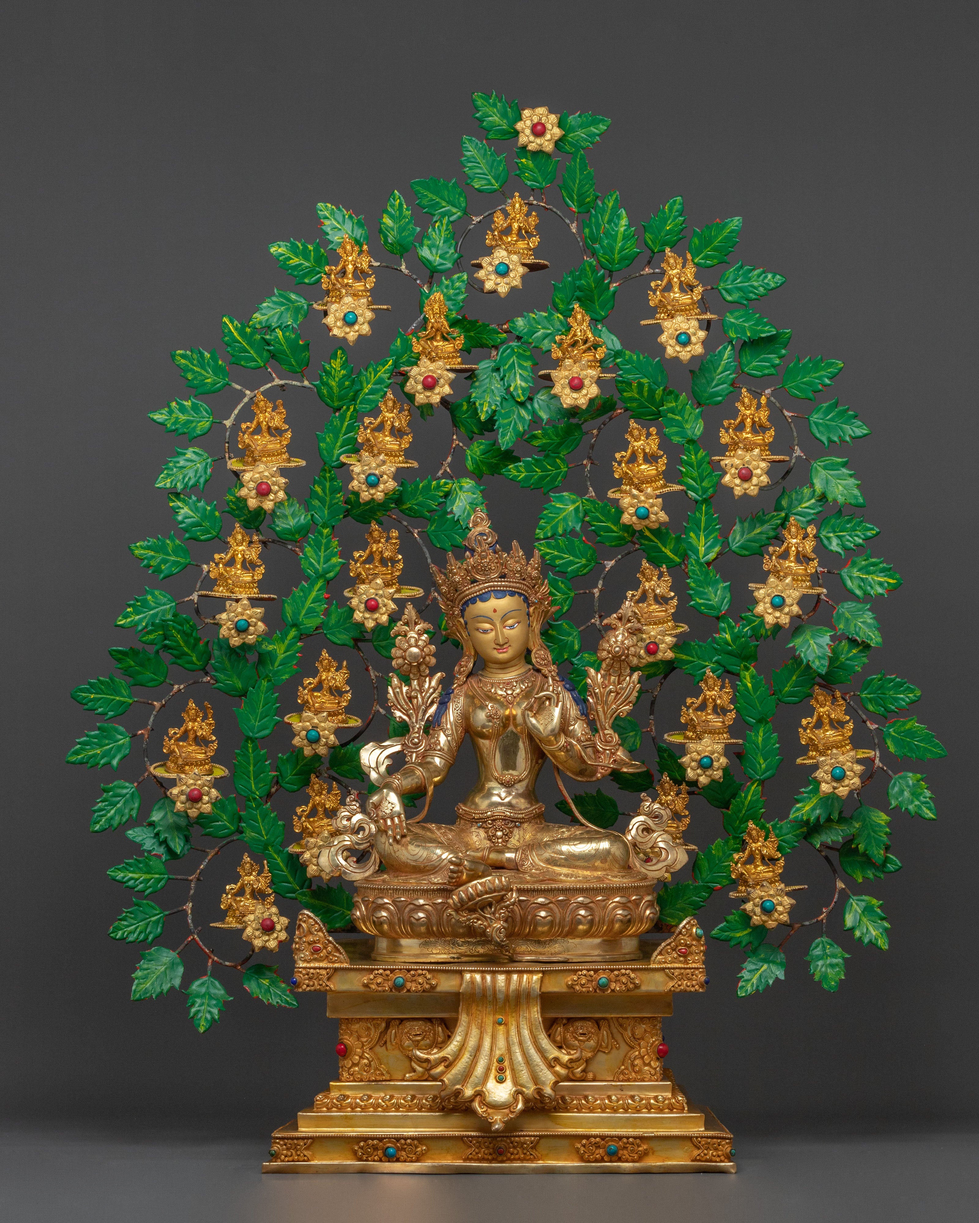 Twenty One Tara Sculpture | 24K Gold Gilded & Gemstone Inlaid