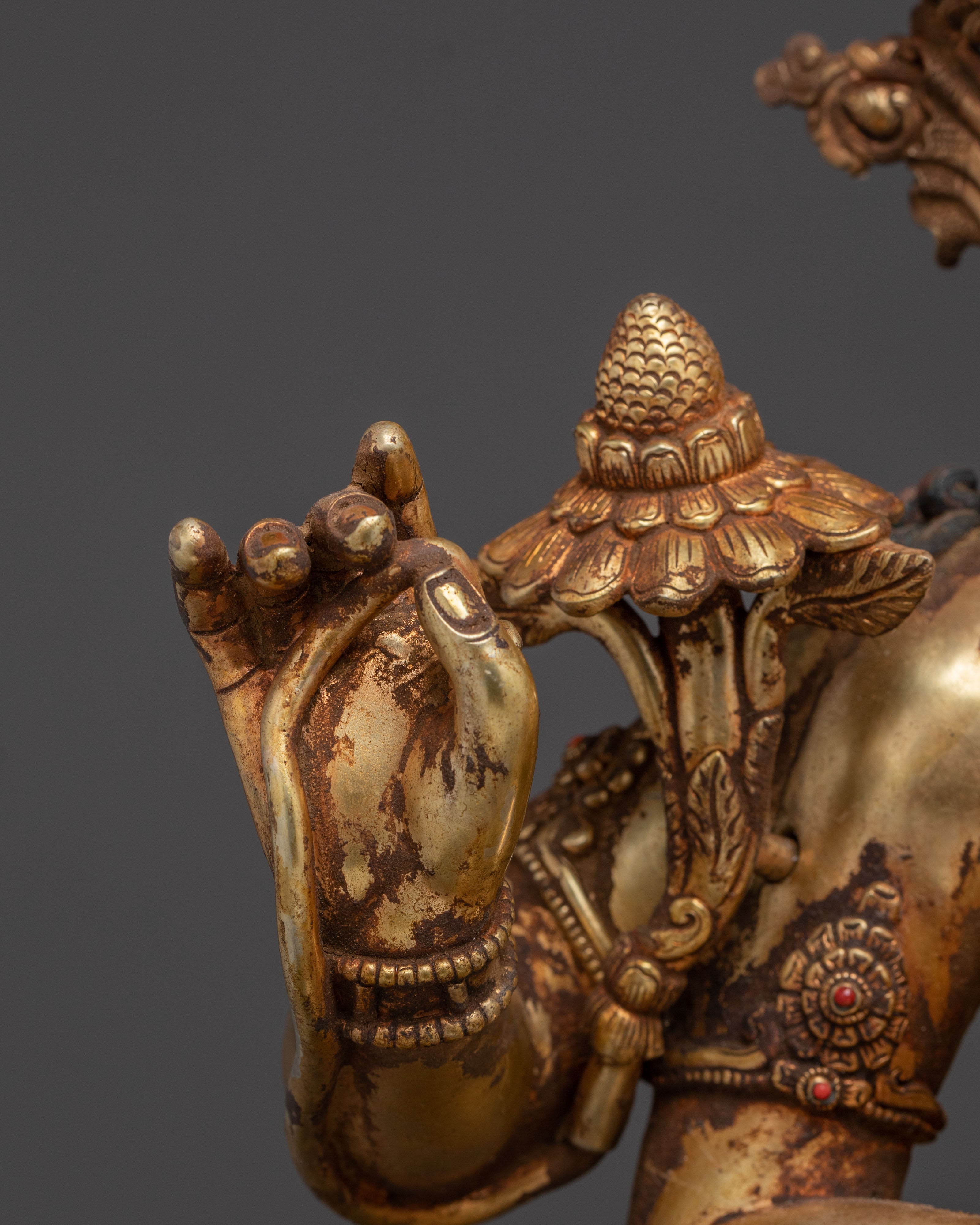 Handcrafted Lokeshwor Blessing Statue | 24K Gold Gilded Antique Statue
