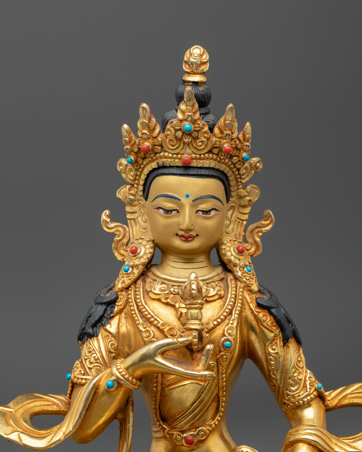 24K Gold Gilded Copper Vajrasattva Statue | Buddhist Shrine Sculpture