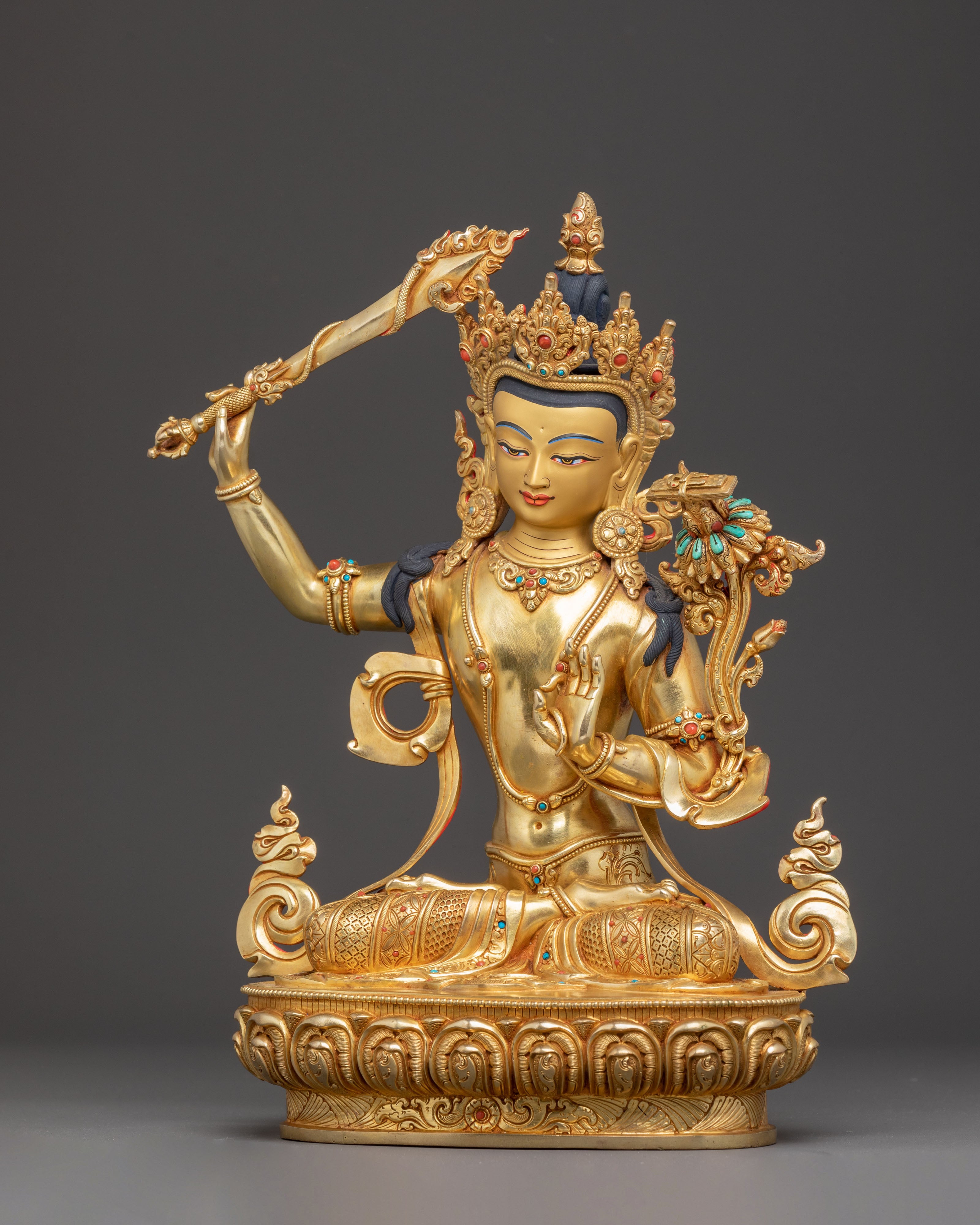 Golden Manjushri Statue: Bodhisattva of Wisdom
