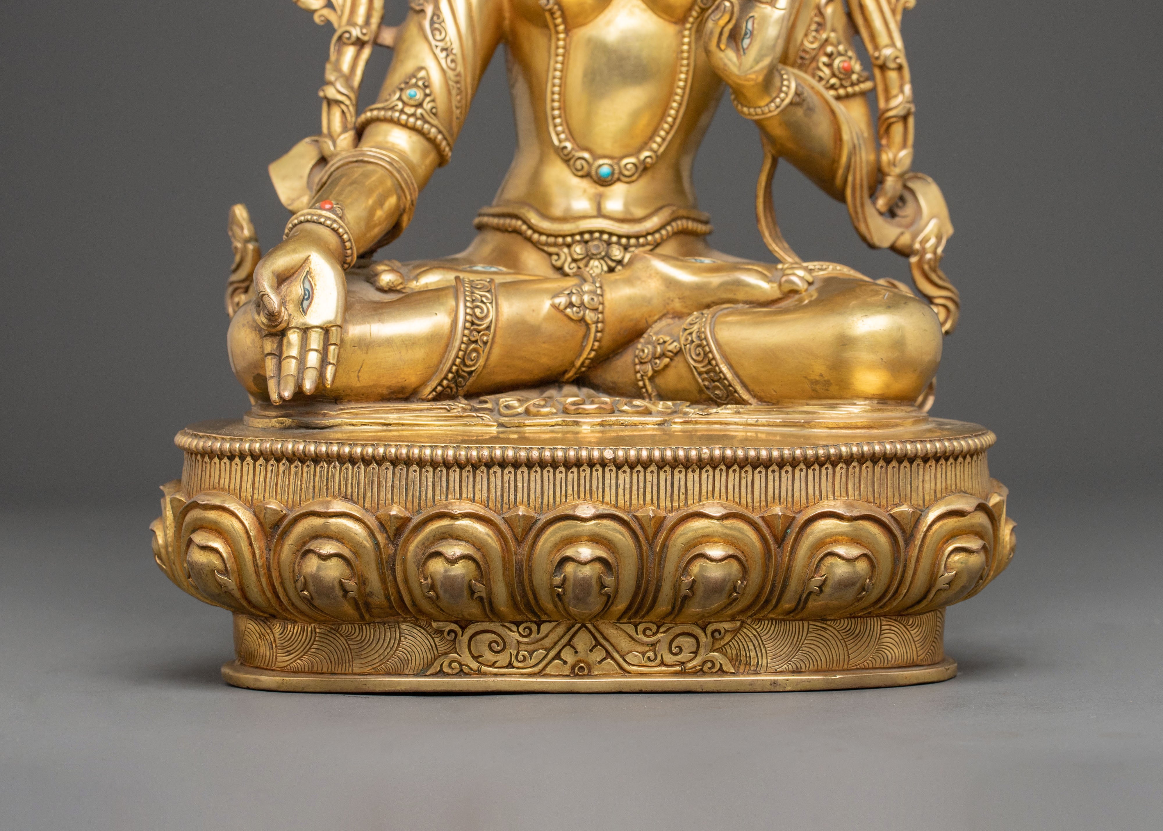 Handcrafted White Tara Statue: Peaceful Bodhisattva Deity of Longevity