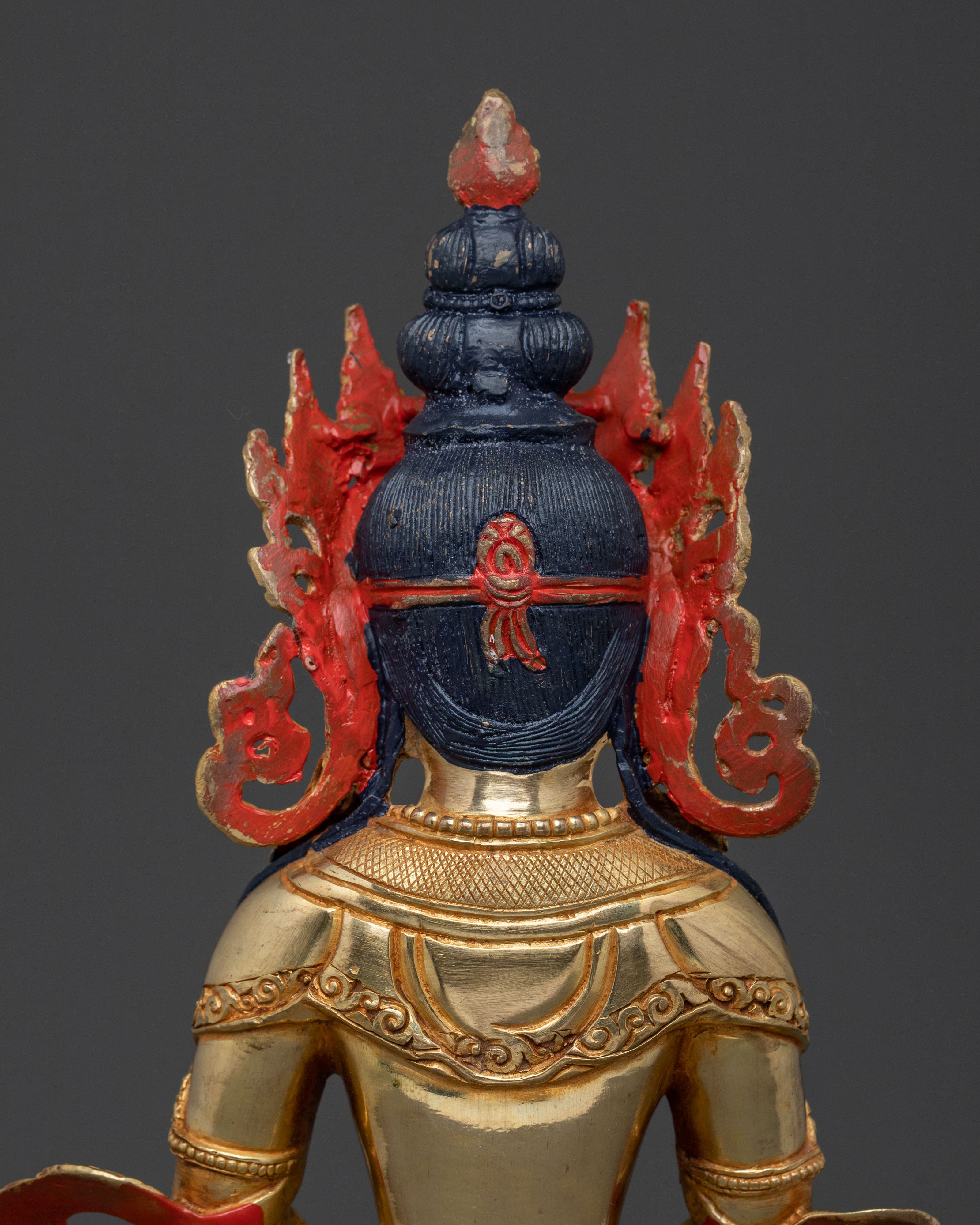 Handcrafted Amitayus Statue | 24K Gold Gilded Deity