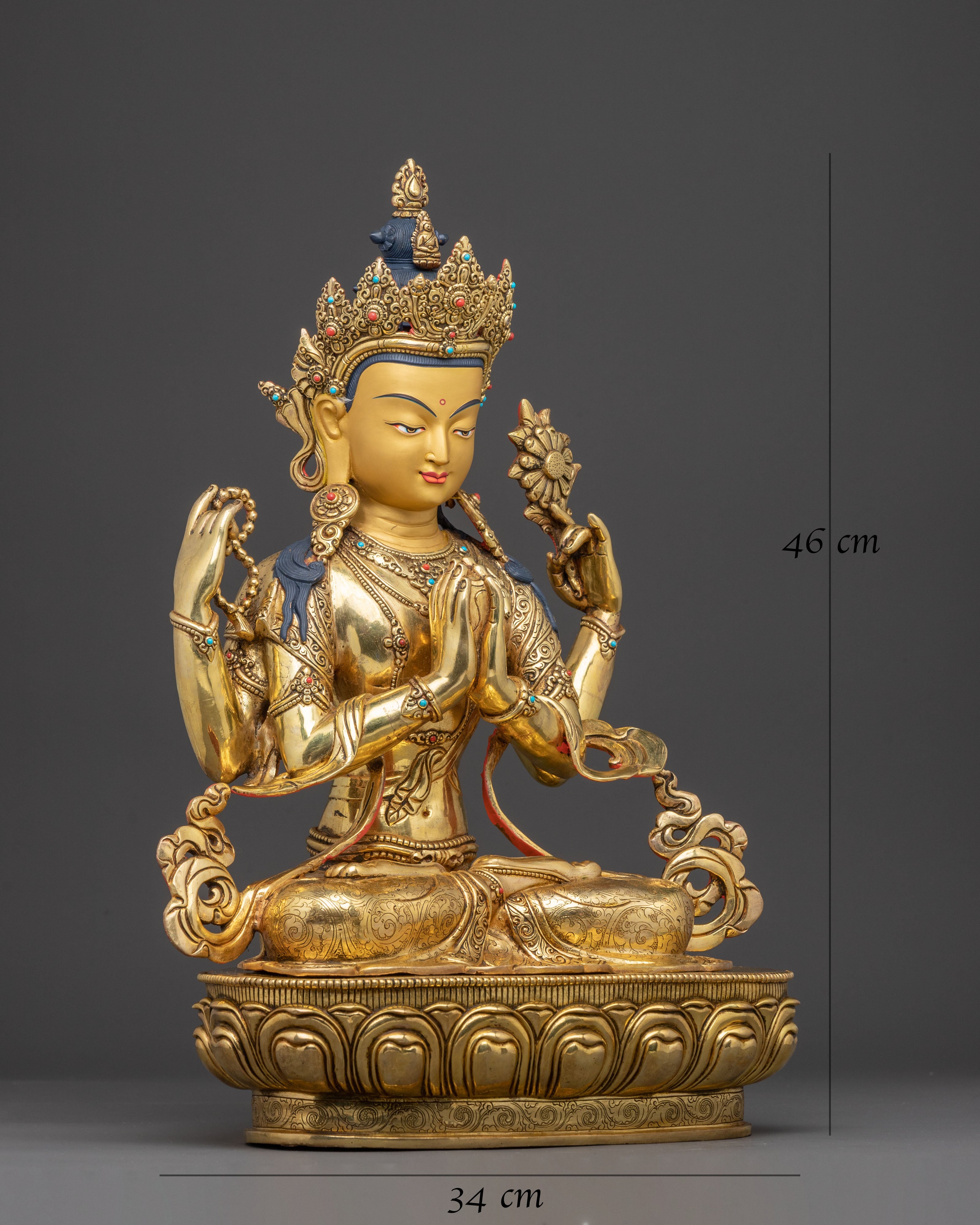 Handmade Golden Avalokiteshvara Statue | The Compassion Bodhisattva
