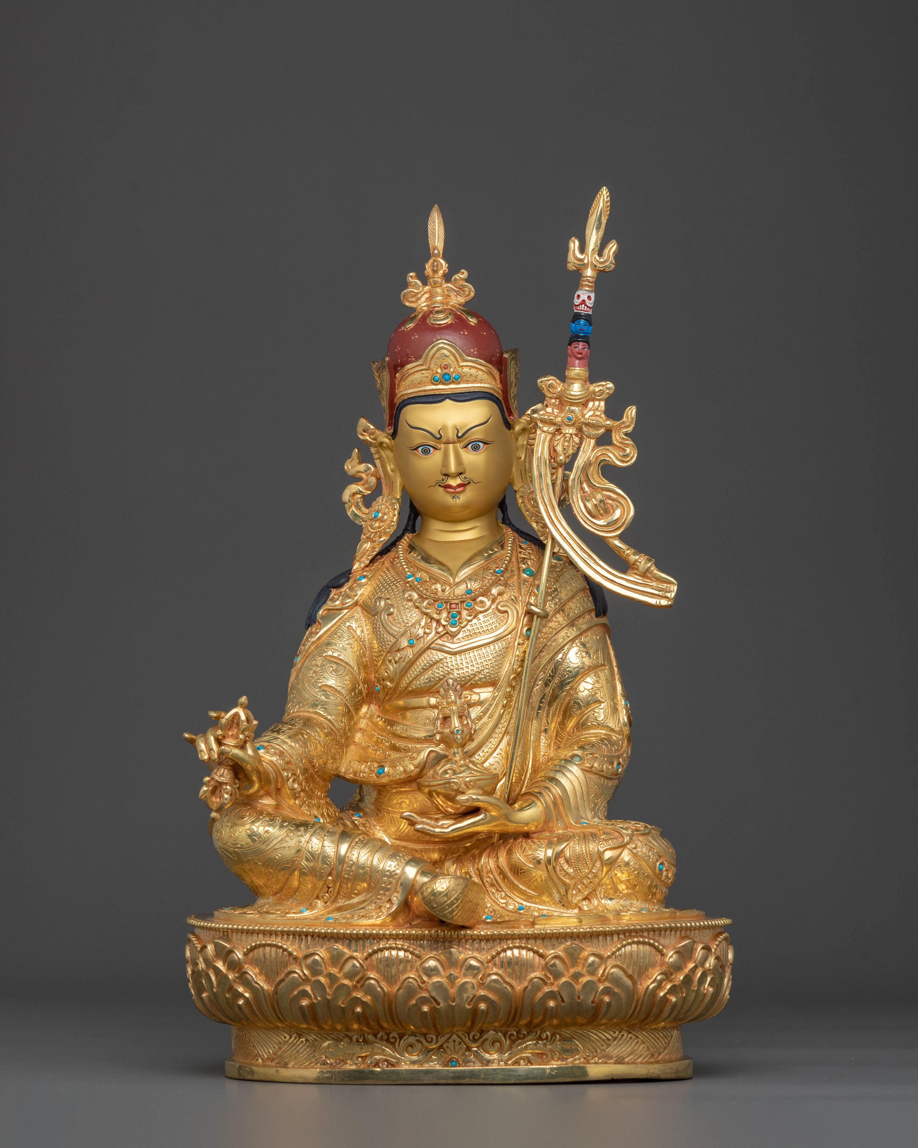 Tibetan Guru Rinpoche Statue | 24K Gold Gilded Figurine