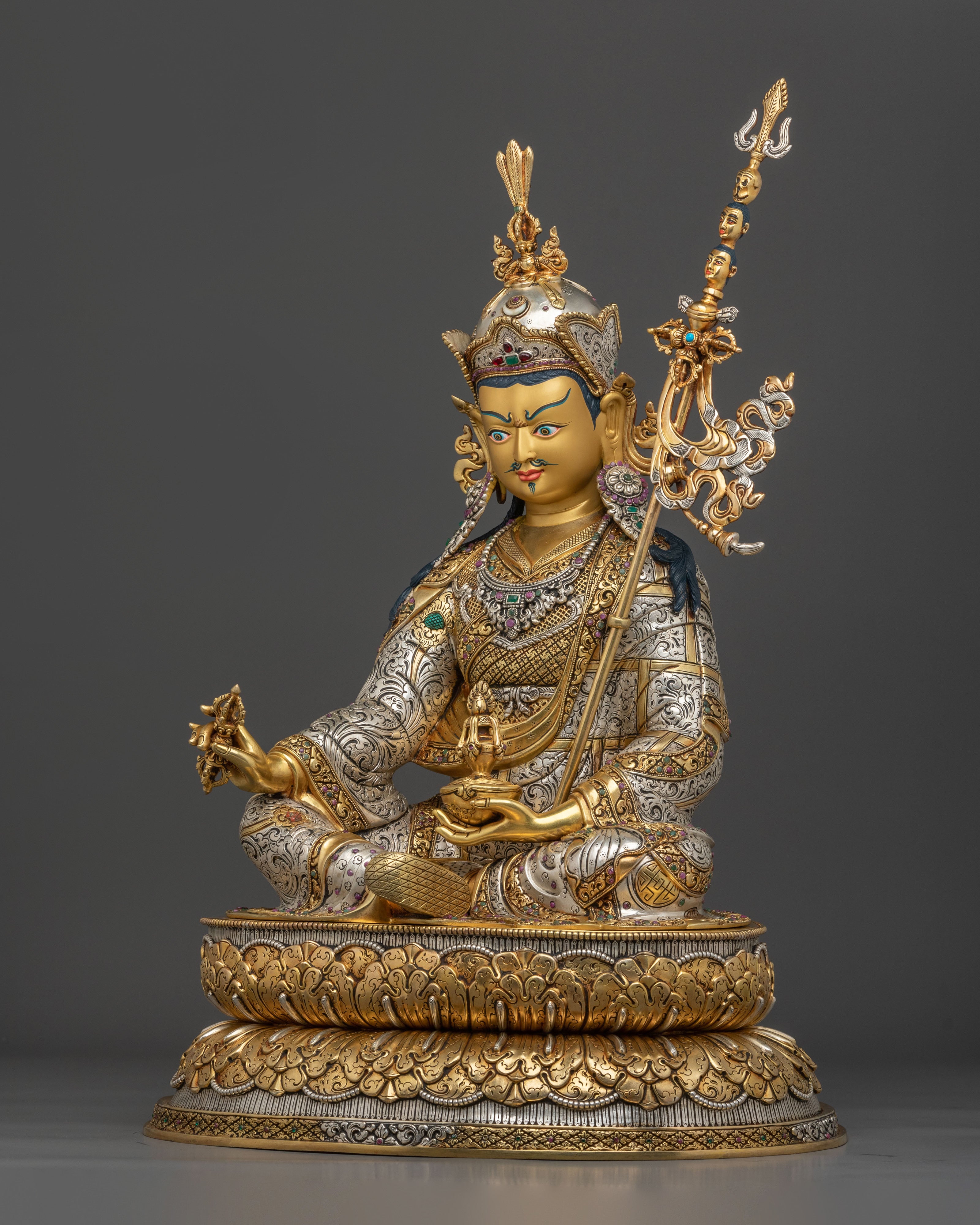 Tibetan Guru Padmasambhava Sacred Sculpture | 24K Gold Gilded