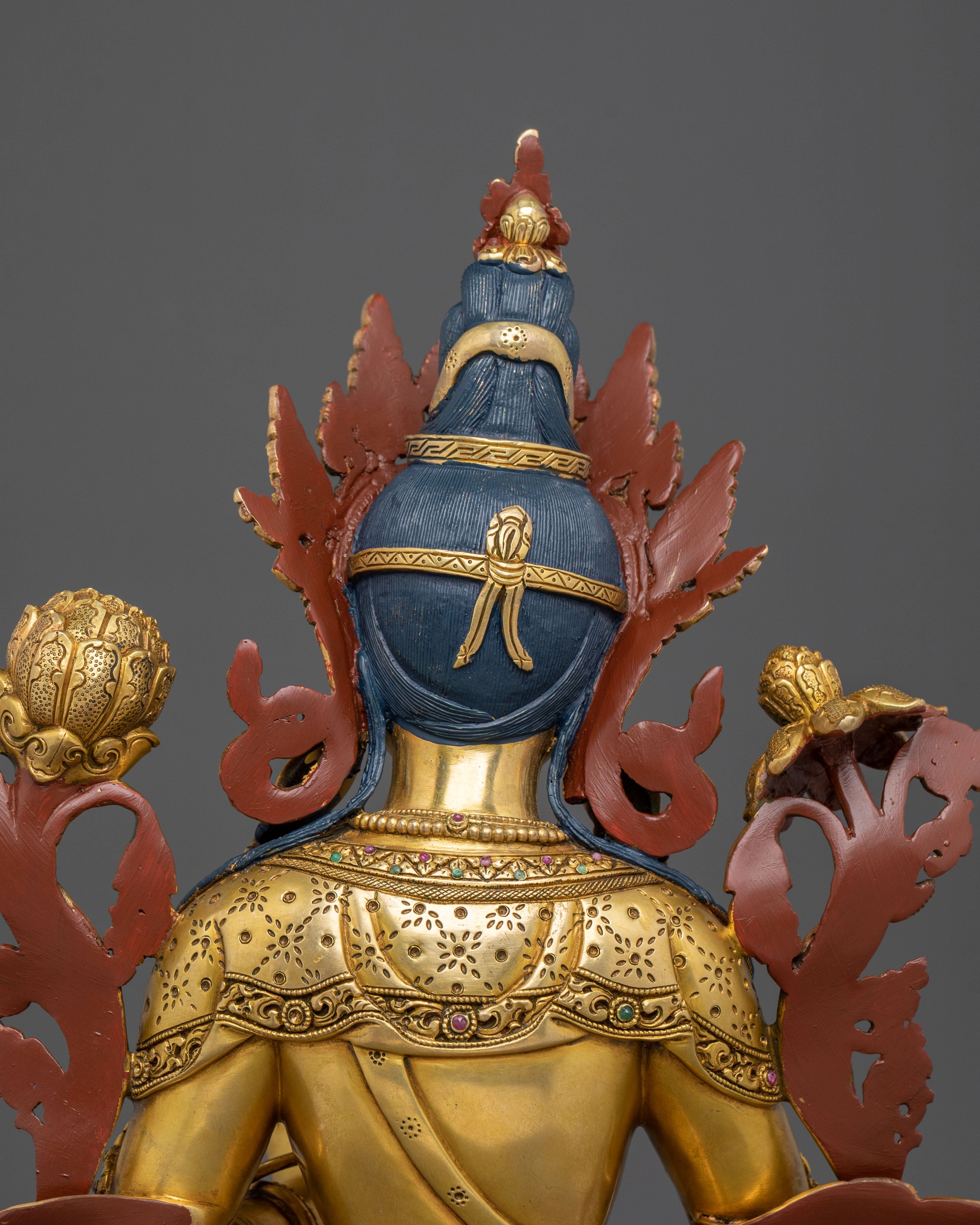 Tibetan Goddess Sculpture of Green Tara | 24K Gold Gilded Compassion Statue