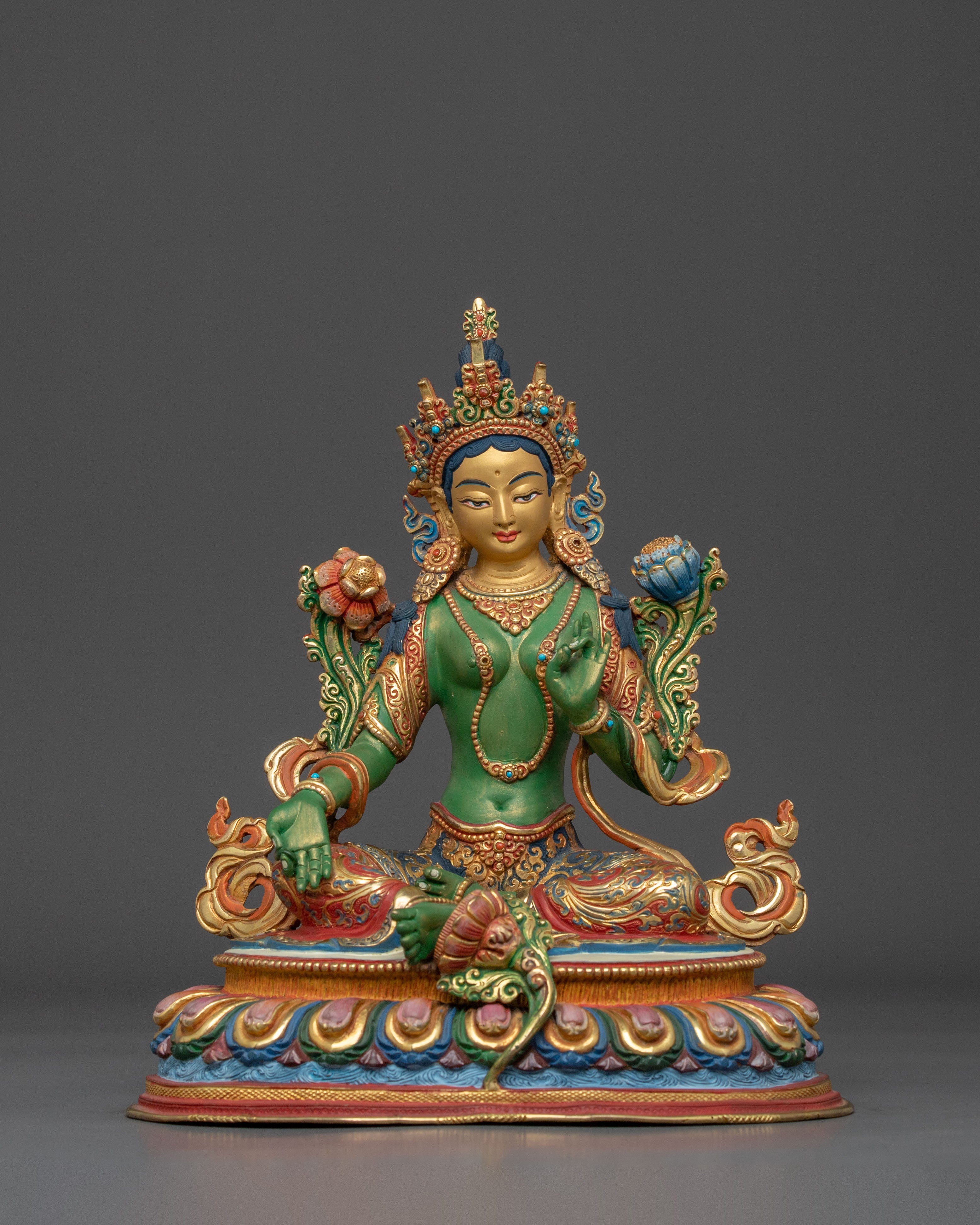 Green Tara Statue for Meditation | 24K Gold Gilded Statue