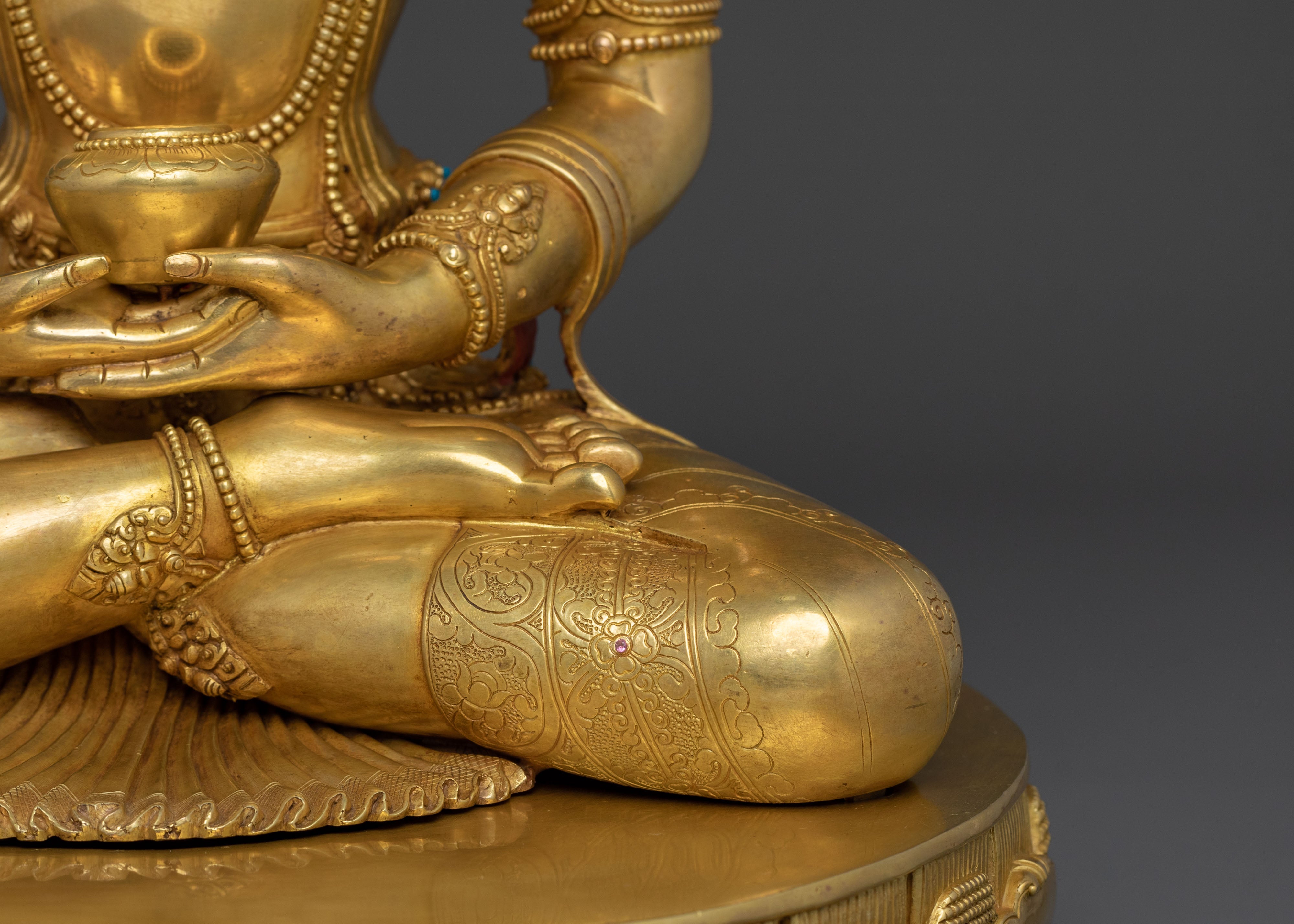 Crown Amitabha Buddha 24K Gold Gilded Statue