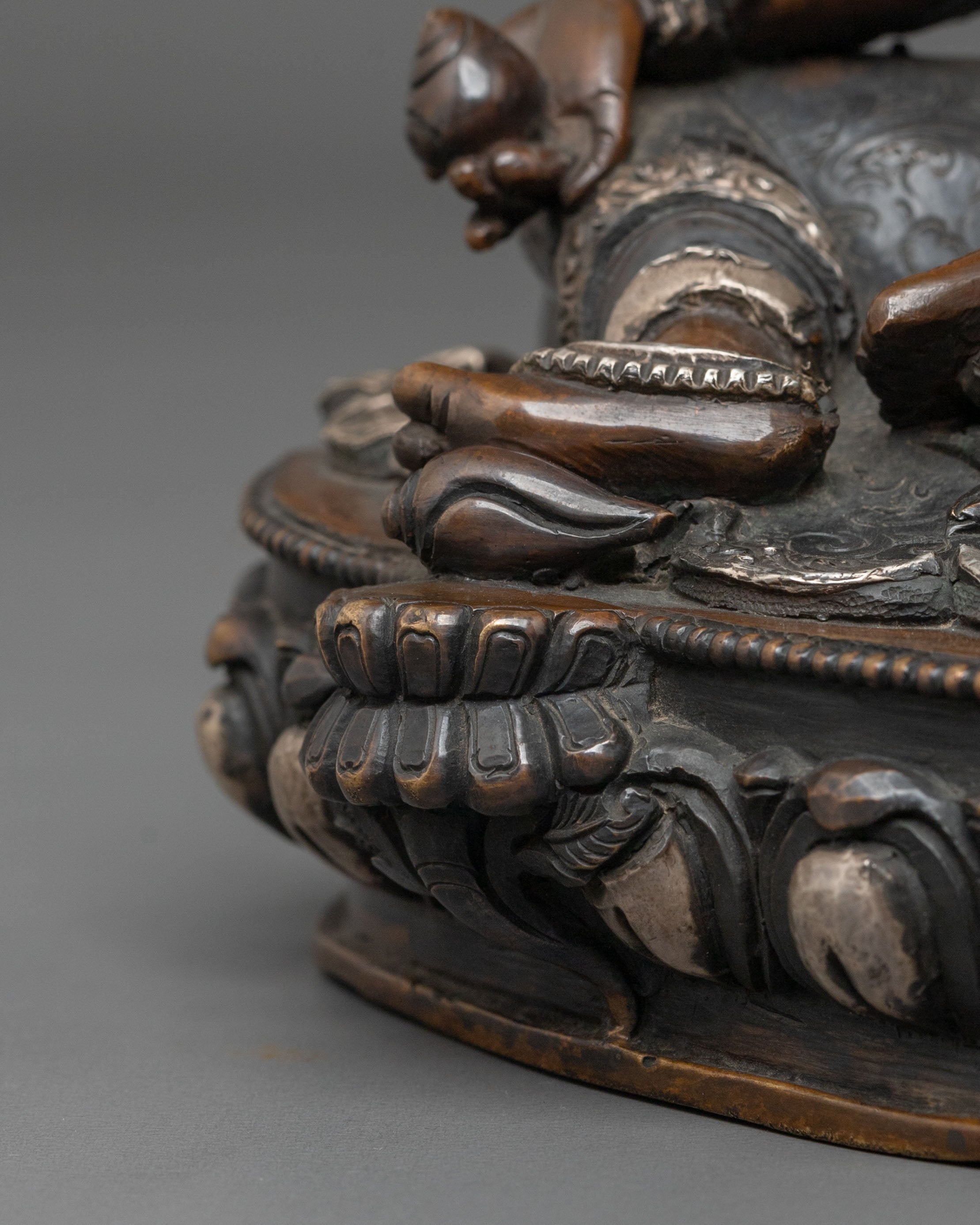 Dzambhala Statue in Oxidized Copper with Silver Plating