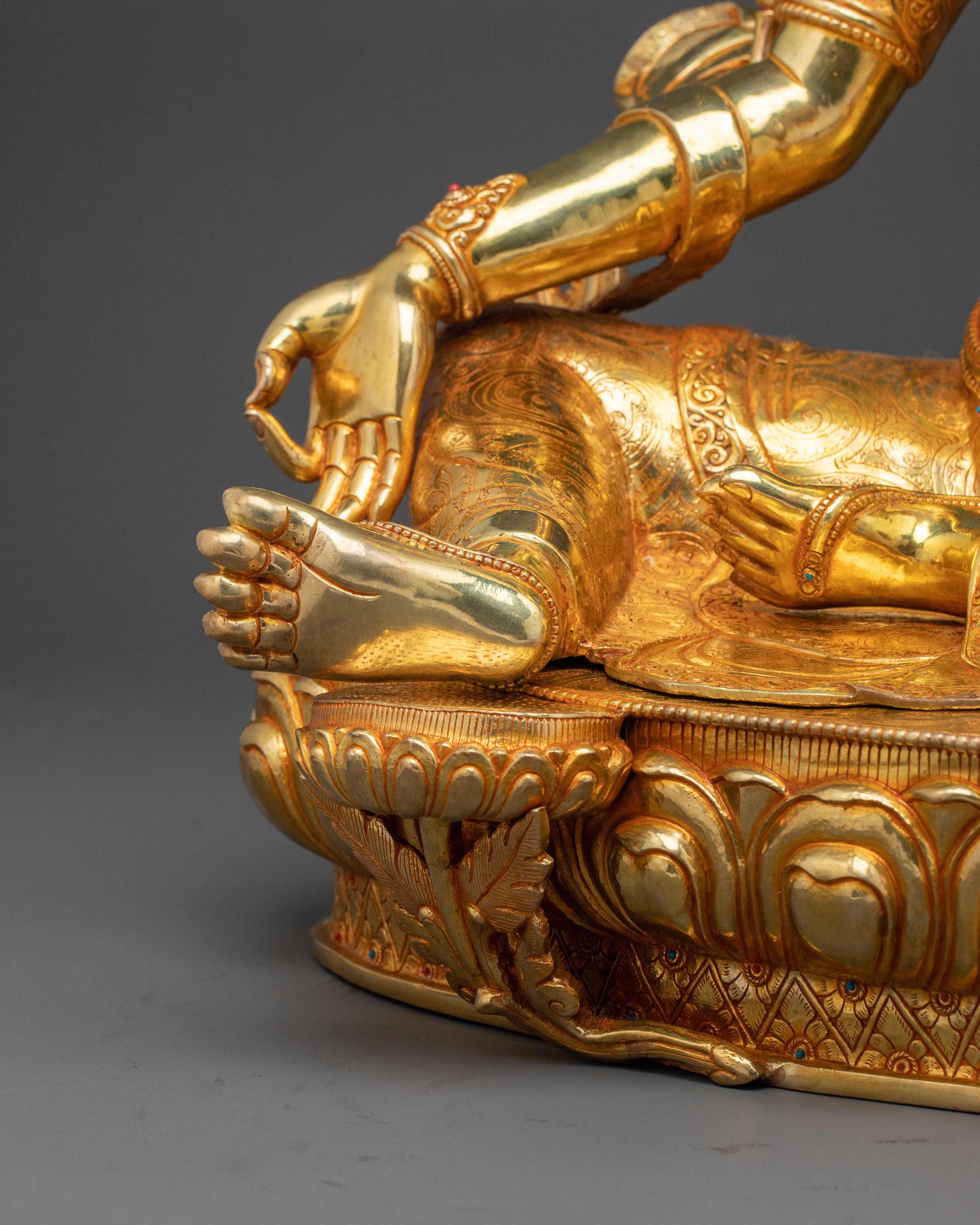 24K Gold Gilded Green Tara Spiritual Statue | Meditation Decor