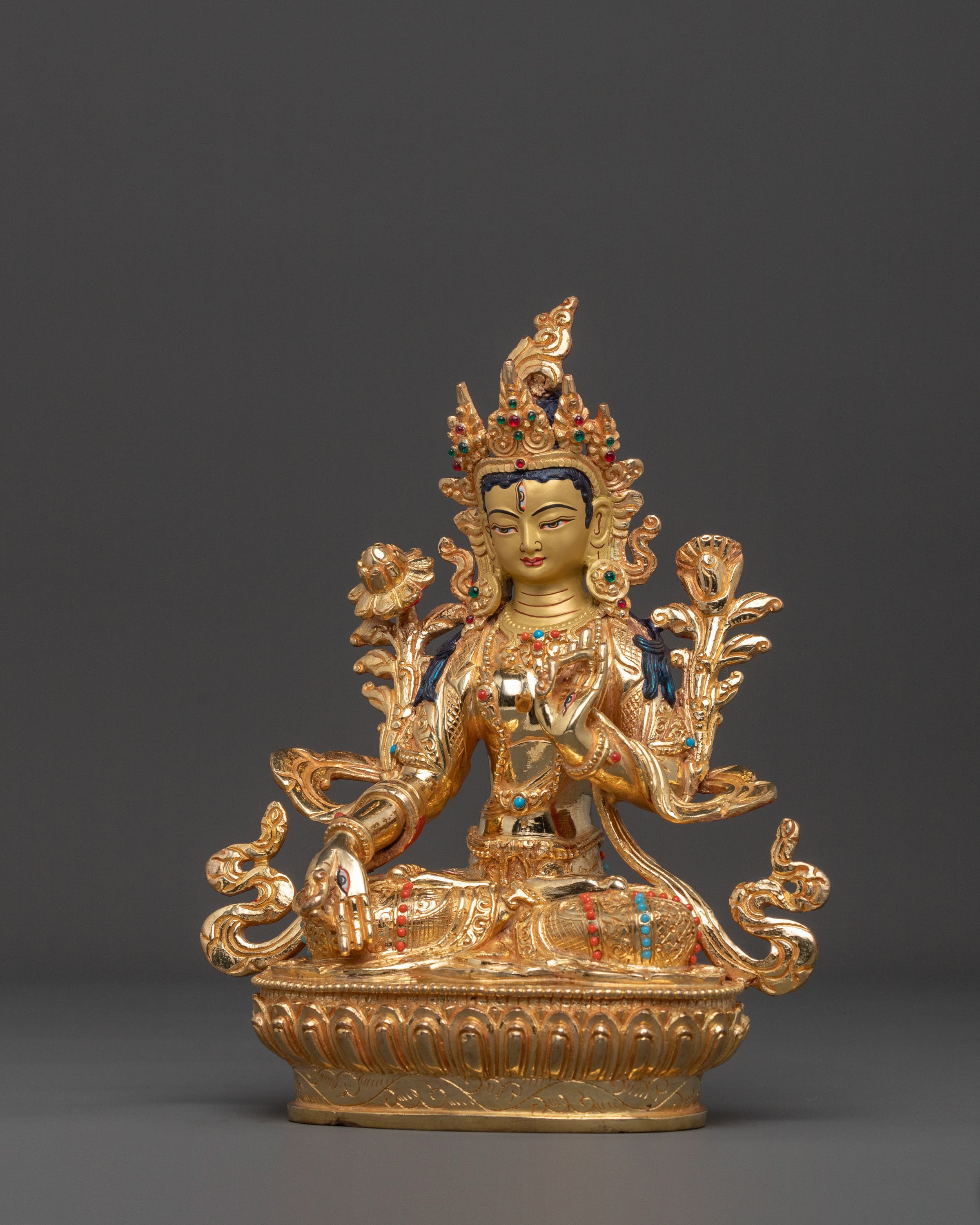 White Tara Figurine | 24K Gold Gilded Healing Goddess