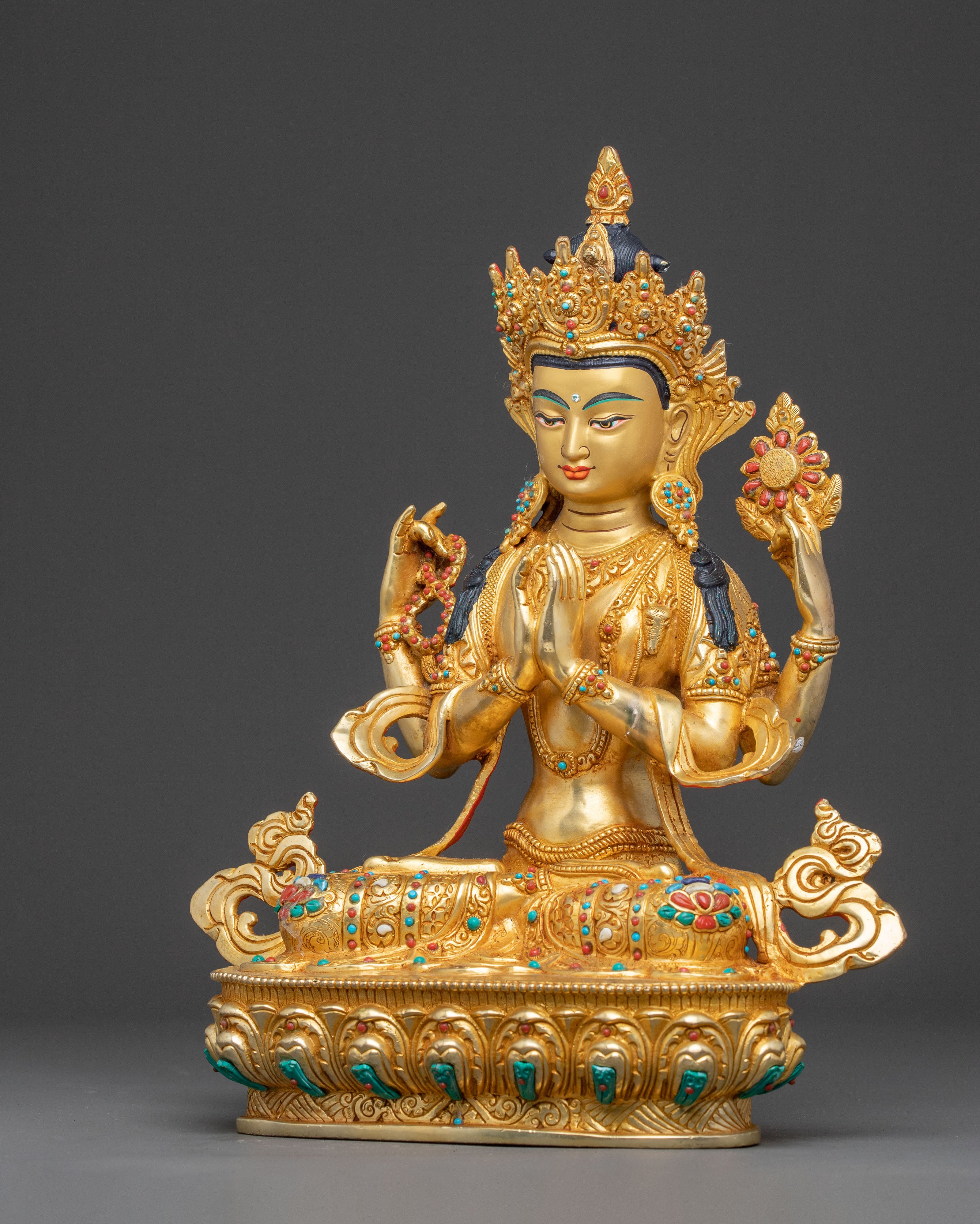 Handcrafted Sacred Chenrezig Bodhisattva Copper Statue