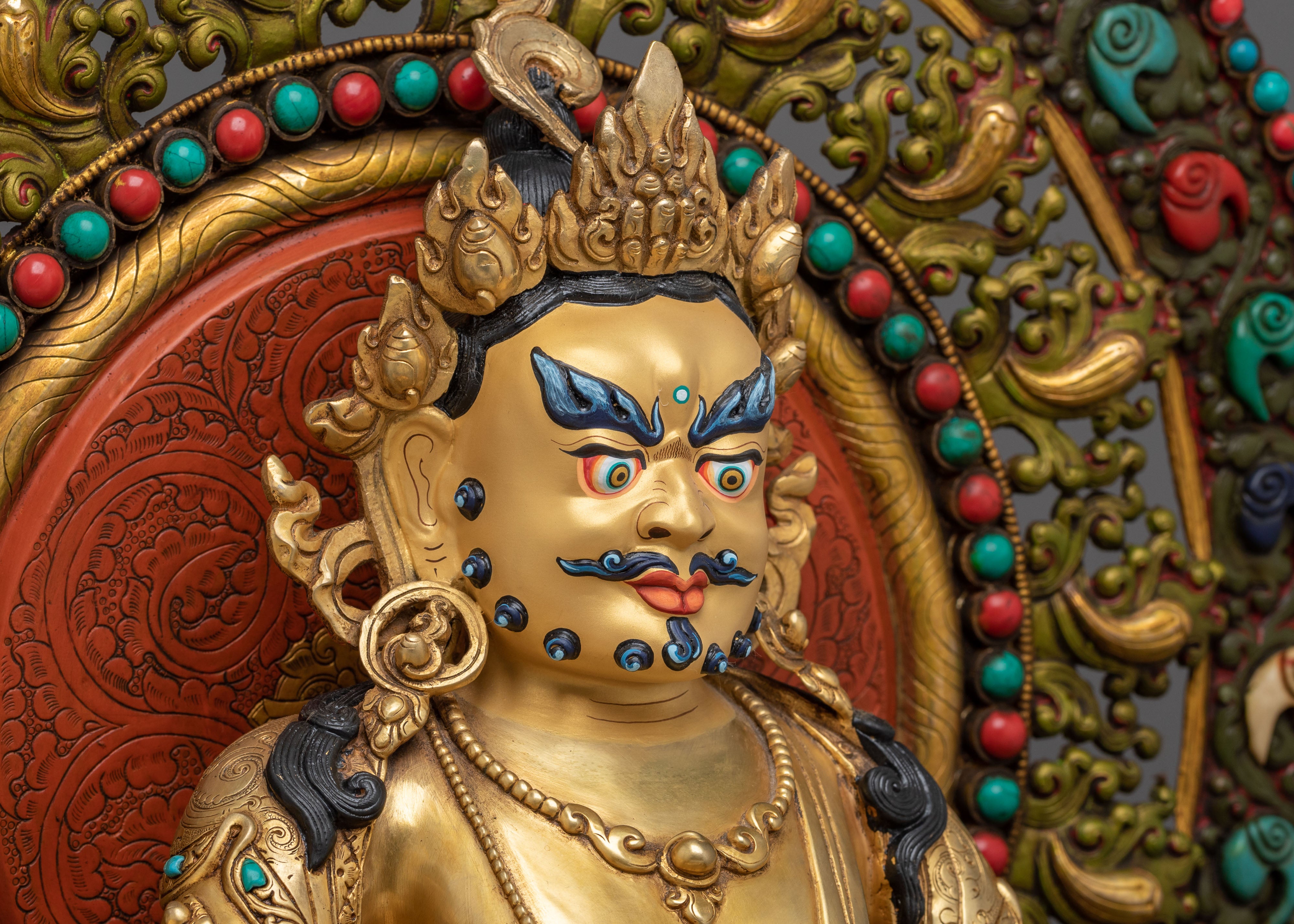 Dzambhala Statue on a Throne | Fire Gold Gilded Figurine