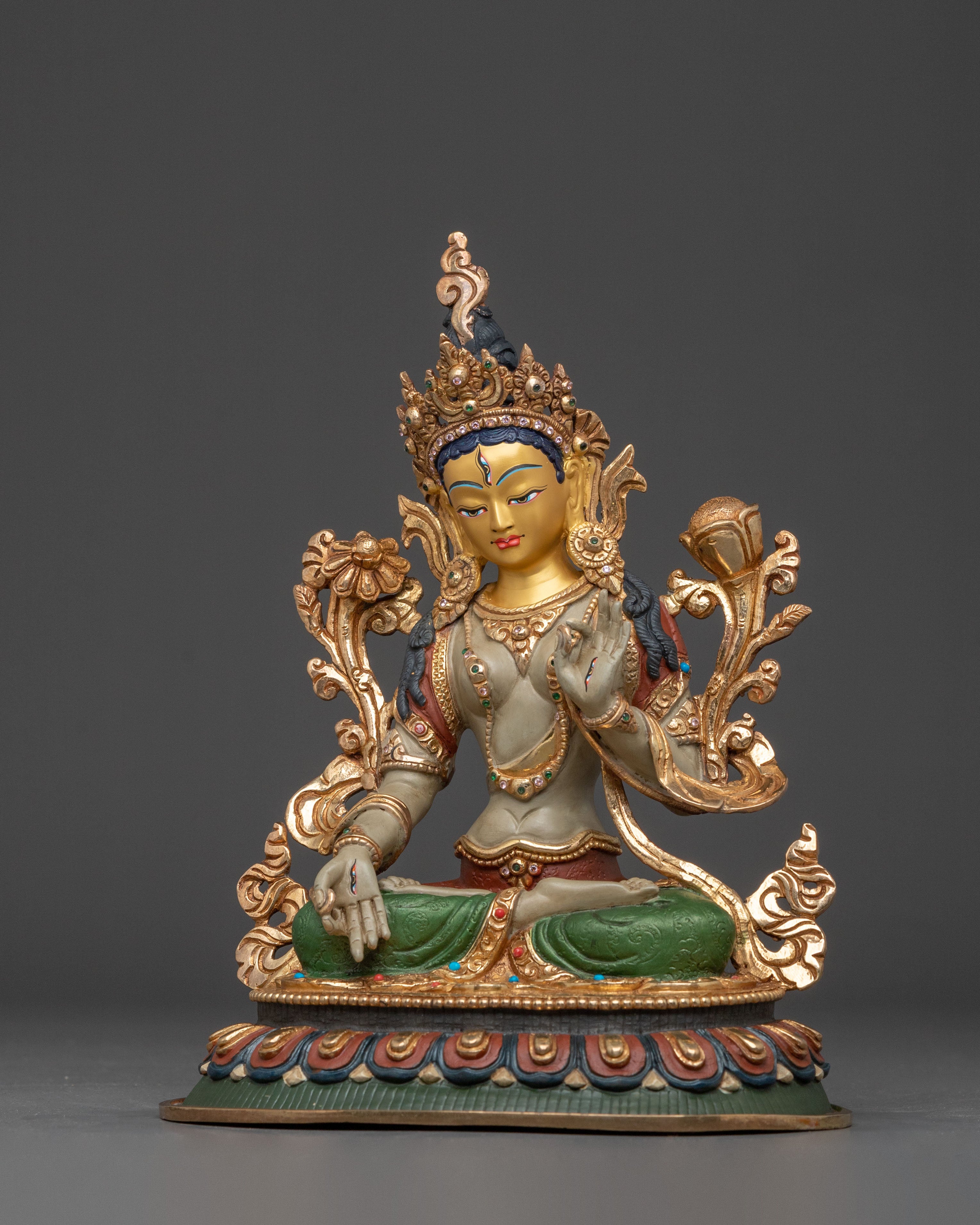 Handcrafted White Tara Statue | 24K Gold Gilded