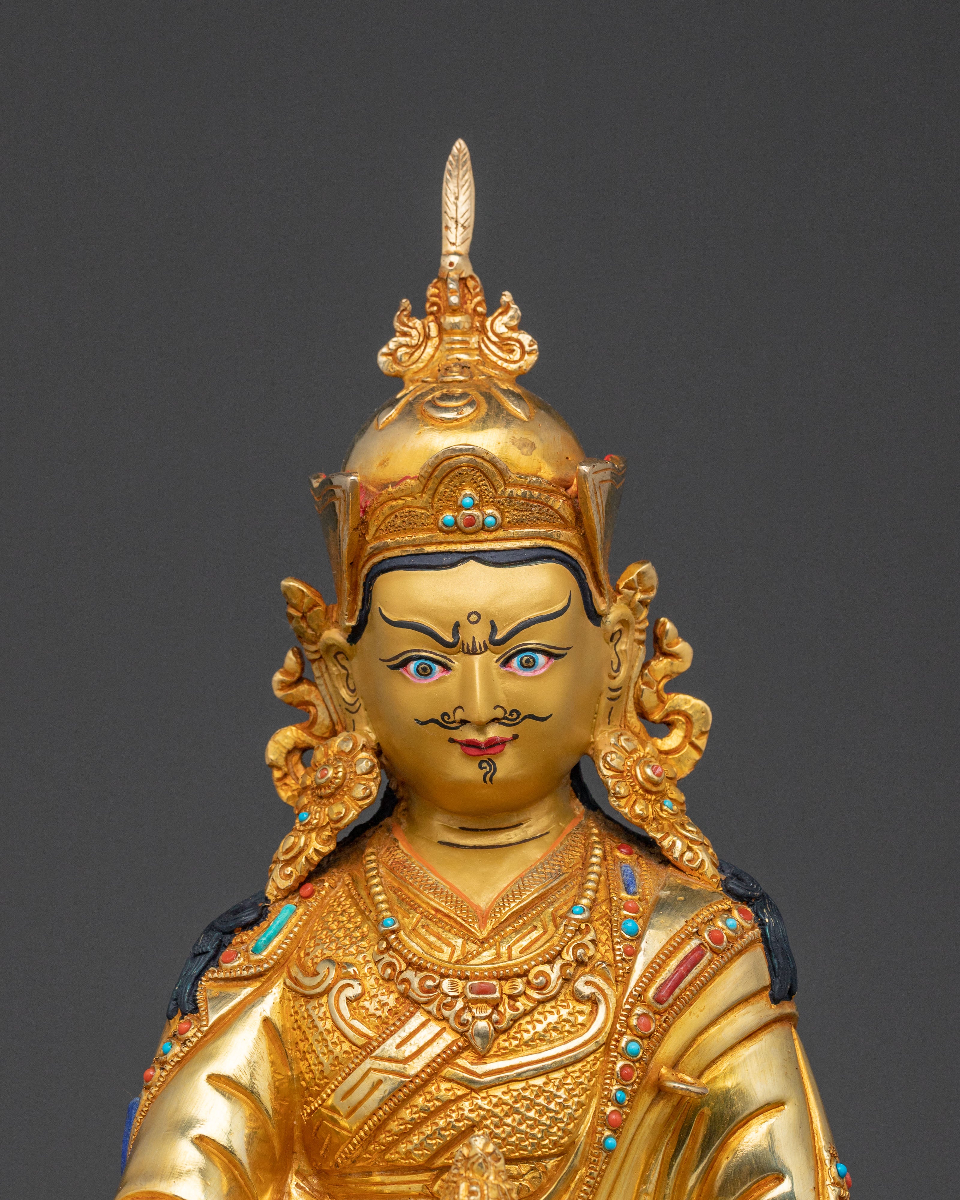 Sacred Guru Rinpoche Statue of Wisdom, Gilded Copper
