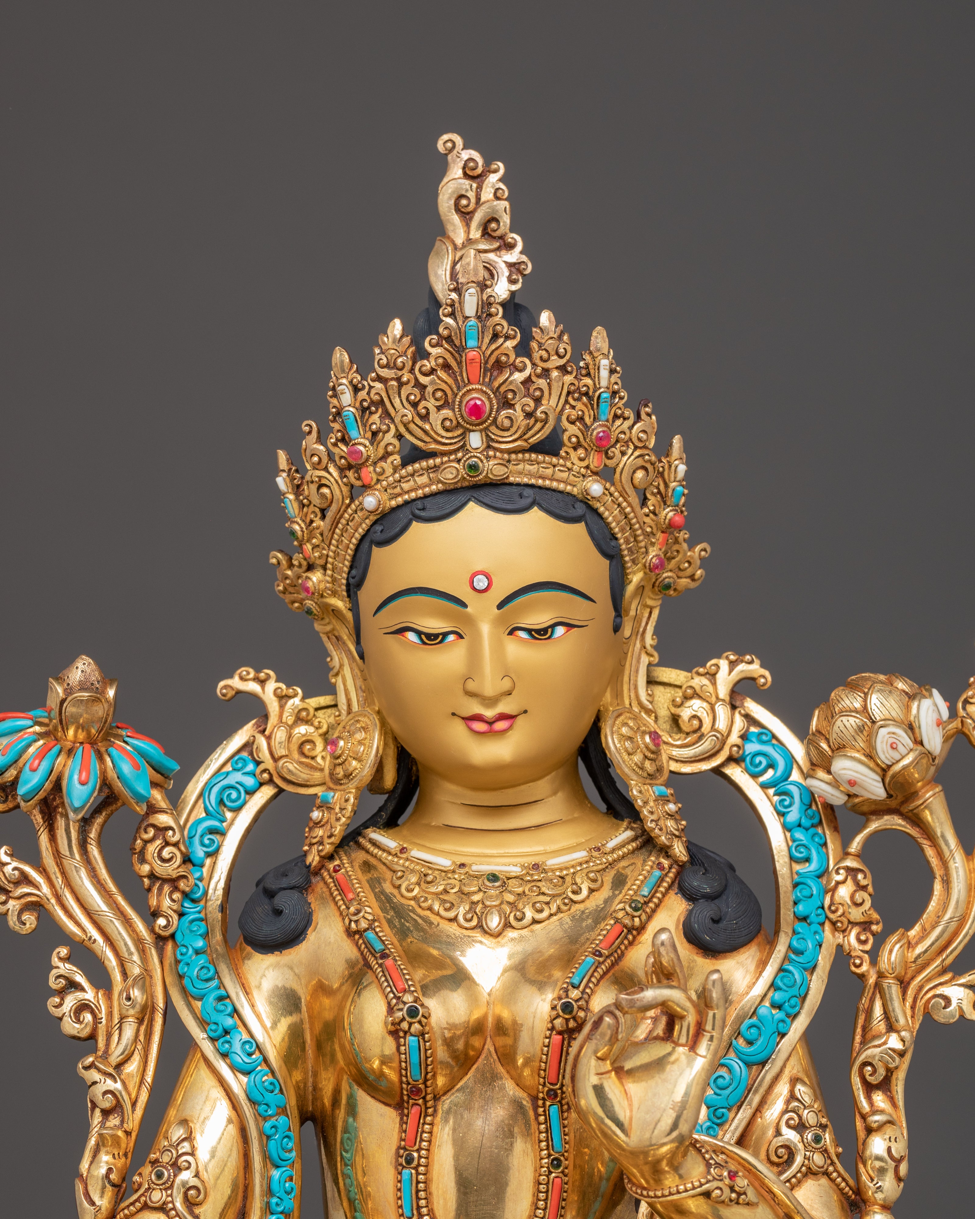 Golden Handmade Bodhisattva Set Statue | Sacred Buddhist Altar Display