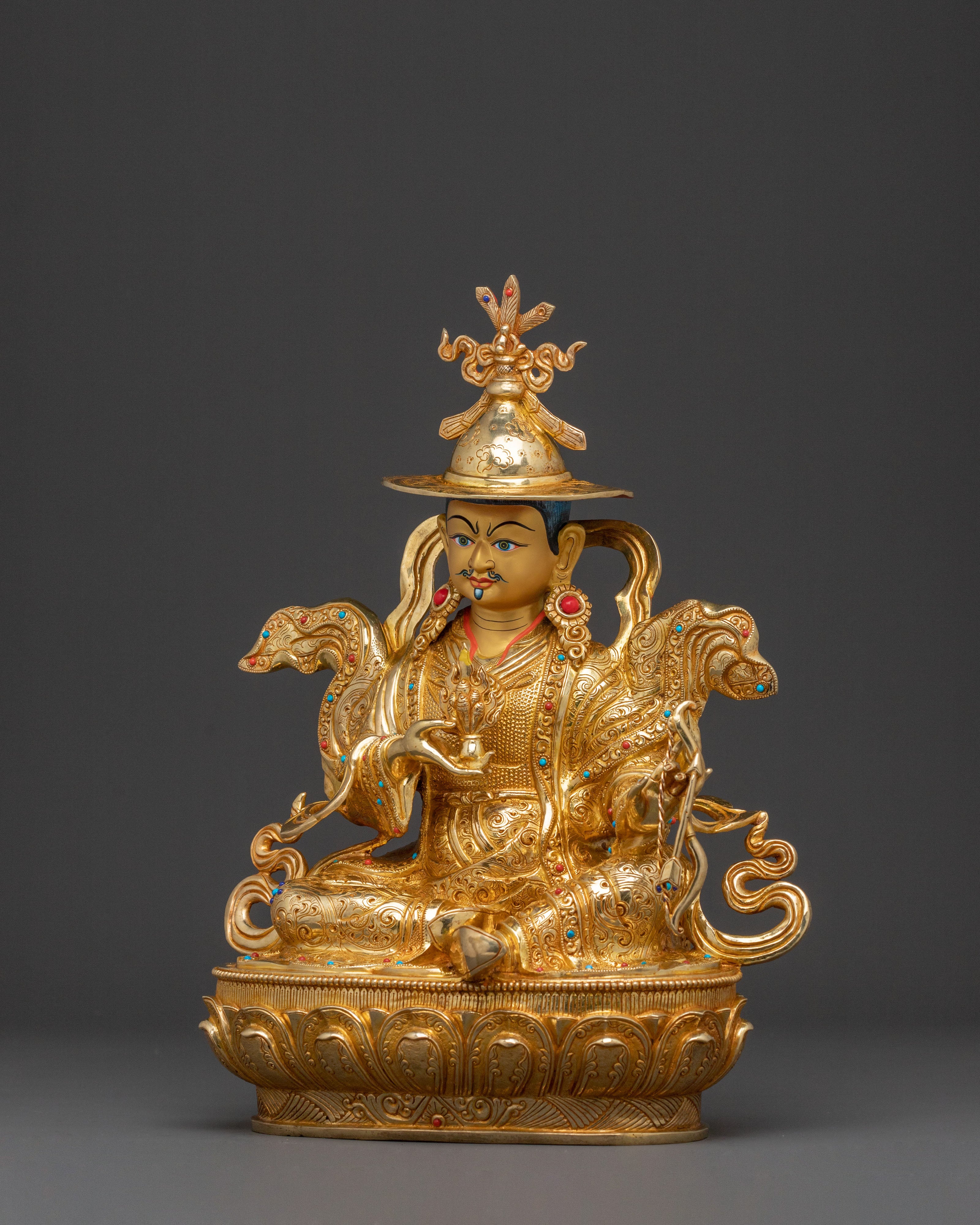 Wealth King Gesar Sculpture: 24K Gold Gilded