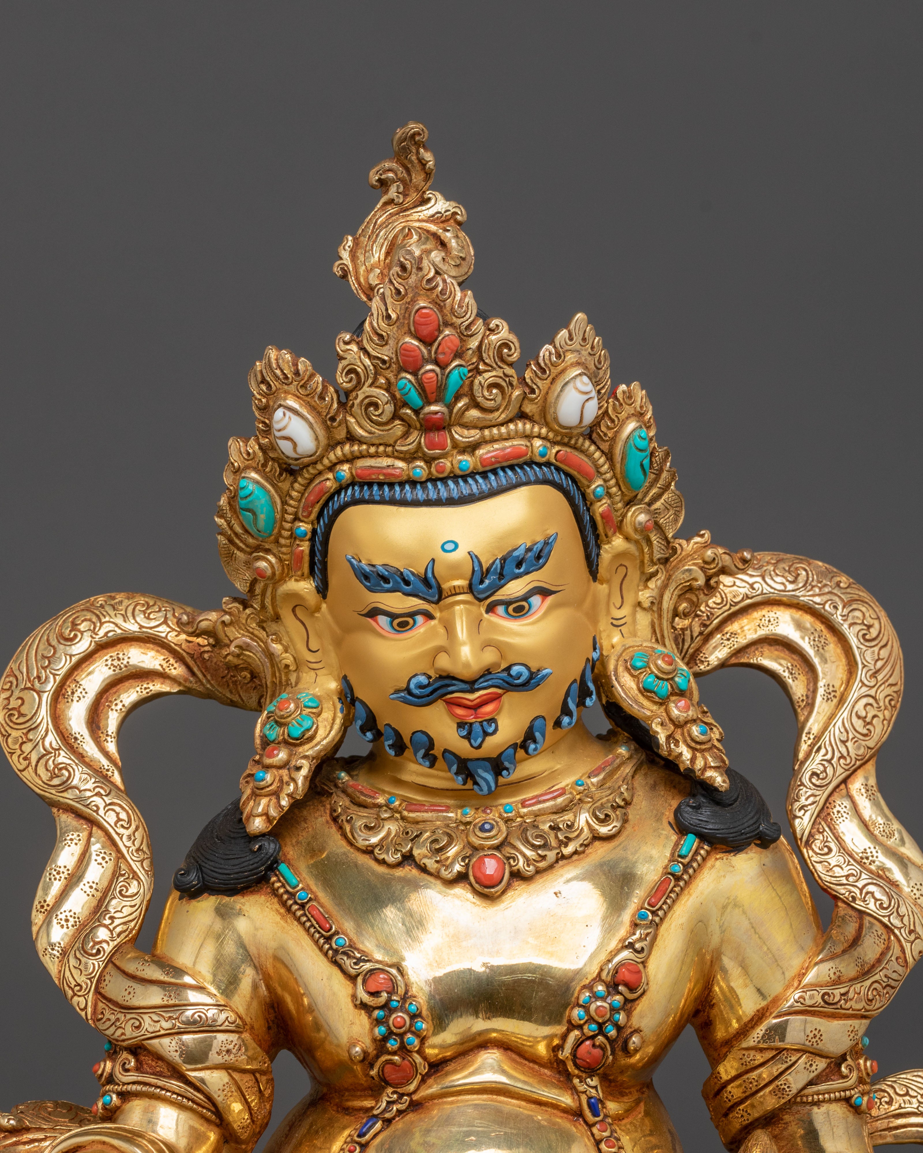 Majestic Dzambhala on Throne Handmade Statue – 24K Gold Gilded