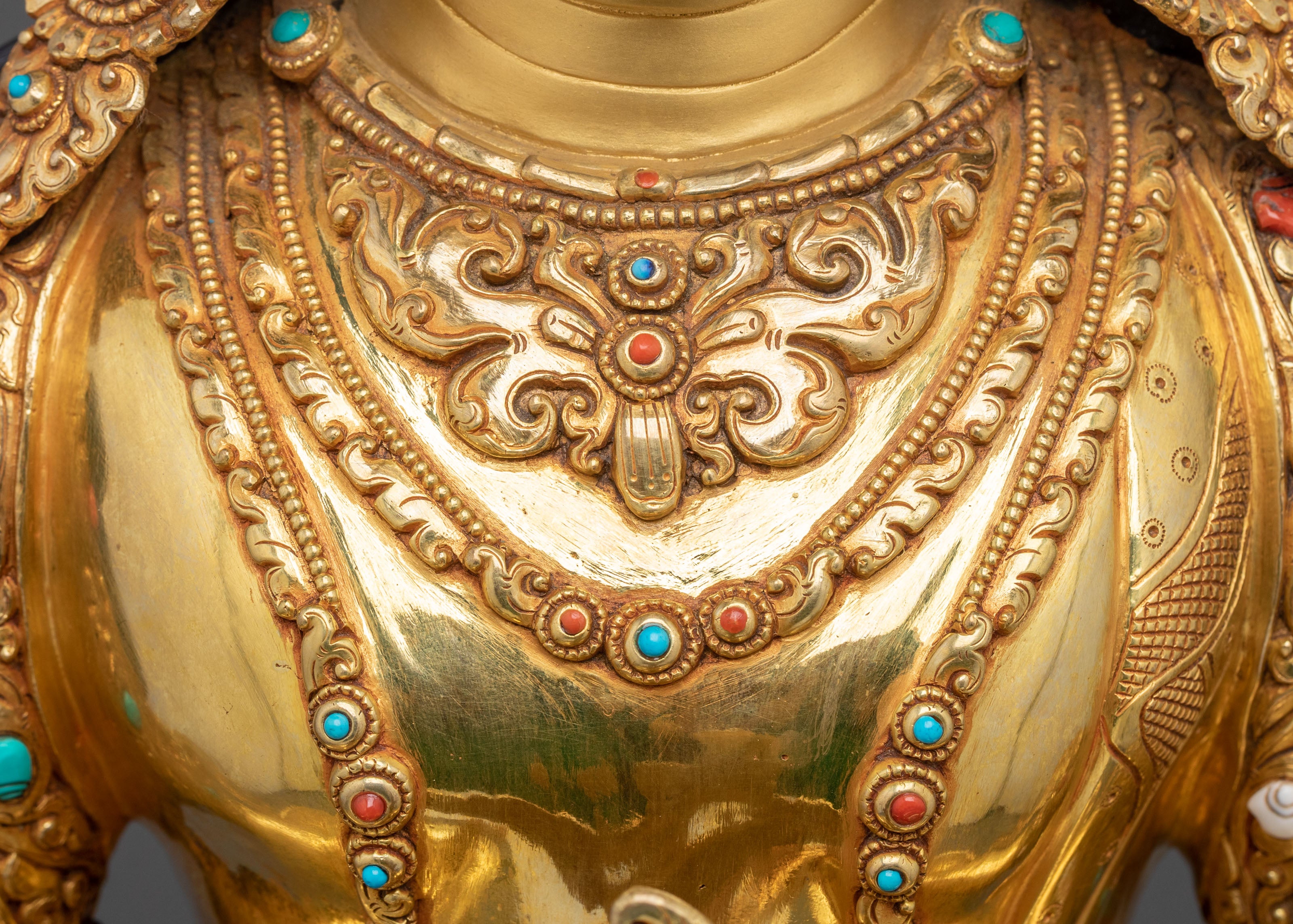 Amitayus Sculpture | Gemstones Adorned Copper Figurine