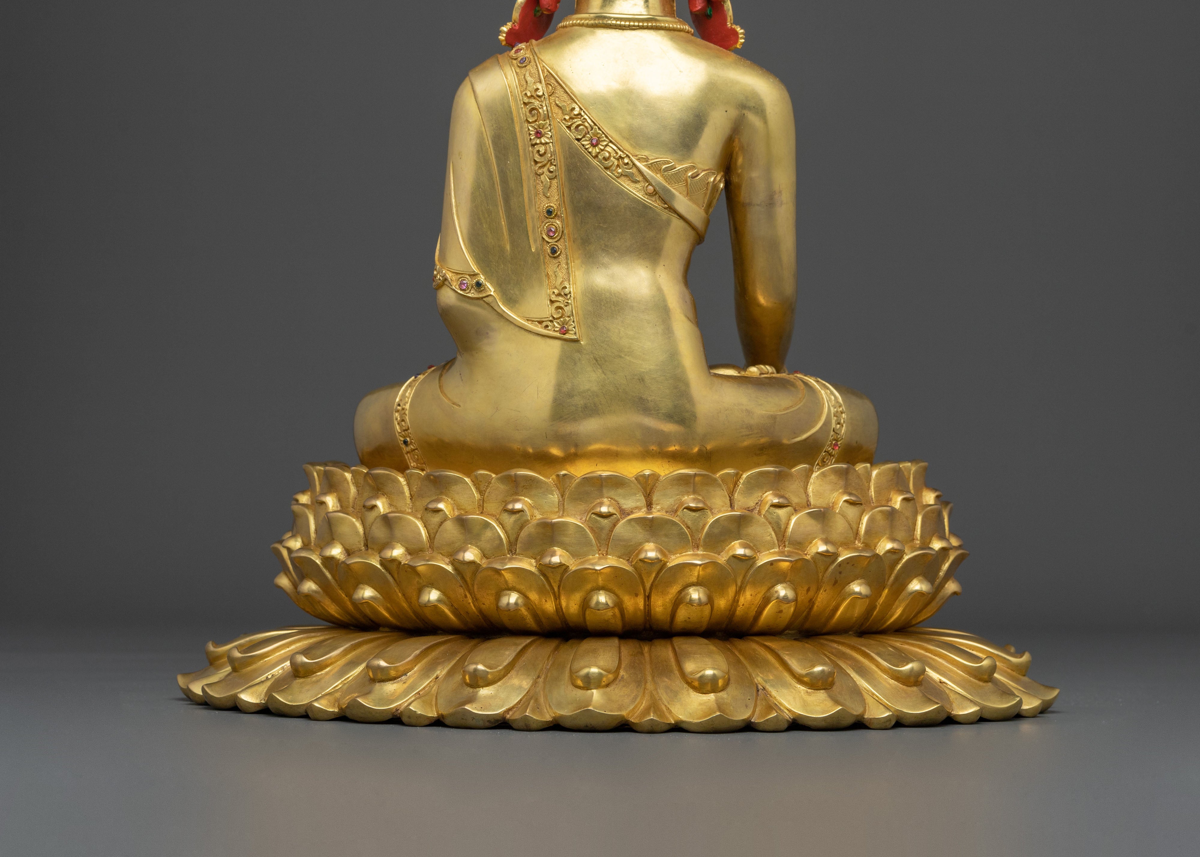 Crown Shakyamuni Buddha Statue: 24K Gold Glided Buddhist Statue
