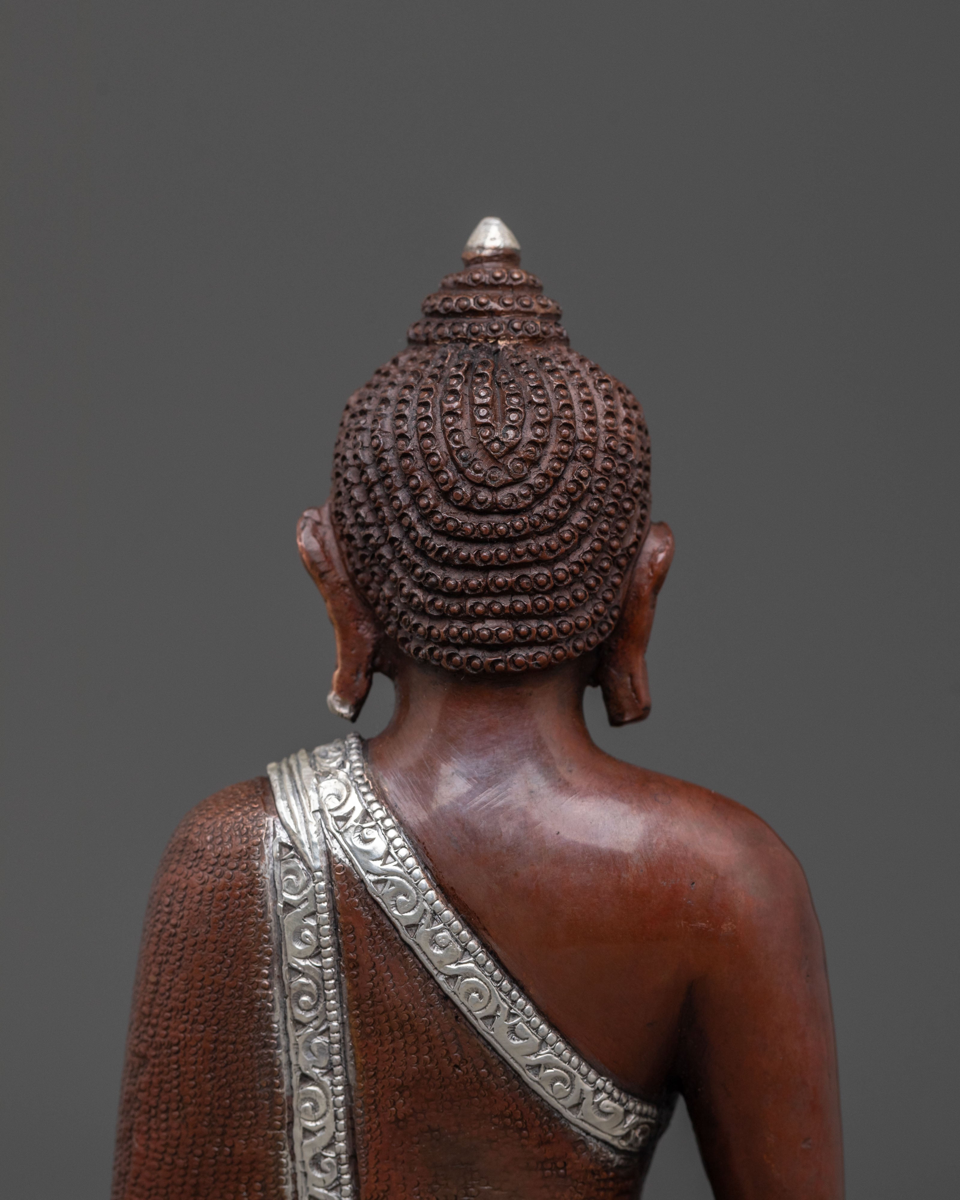 Buddhist Deity Amitabha Buddha Statue in Oxidized Silver