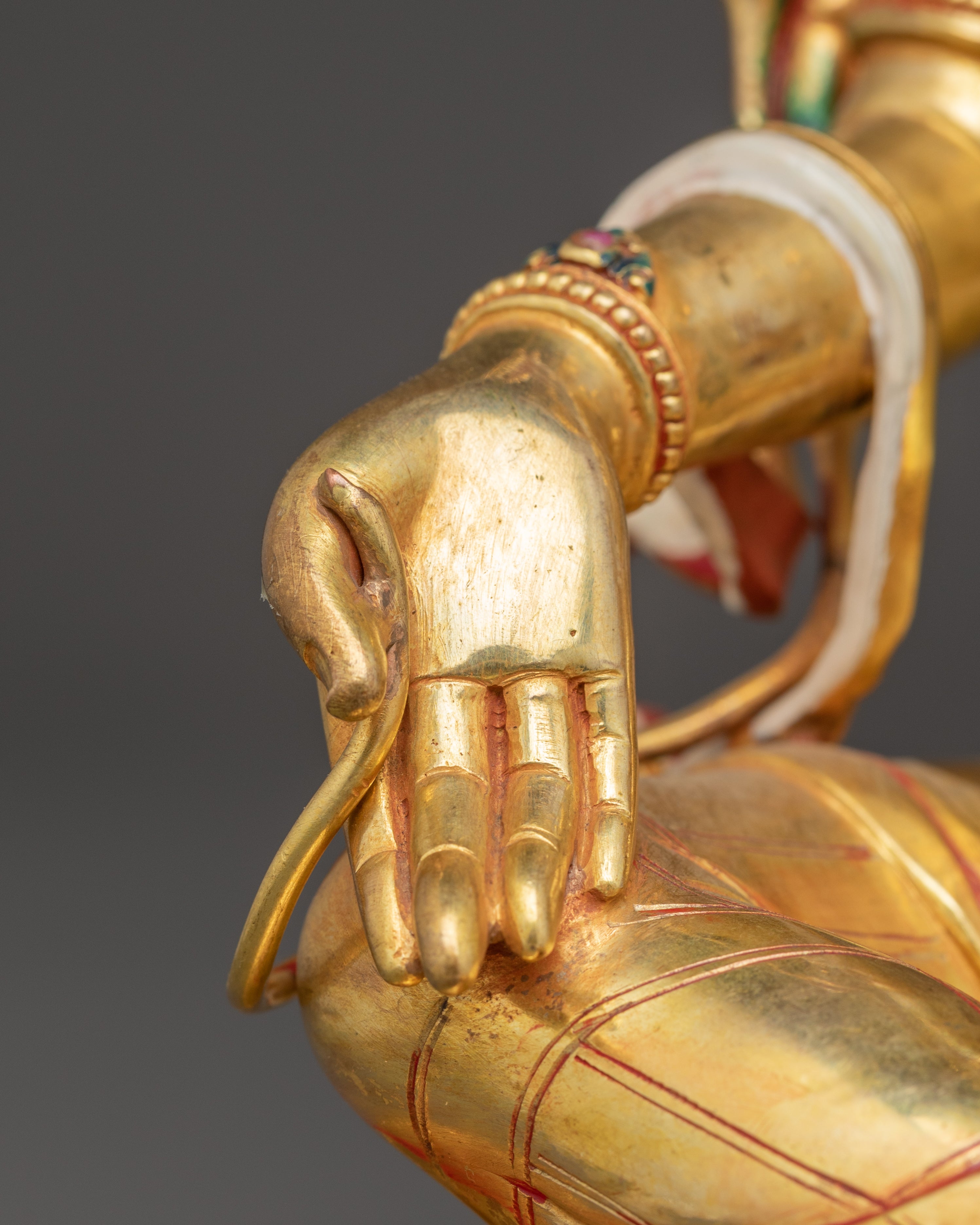 Handmade 24k Gold Glided Statue of Green Tara | Compassion Goddess